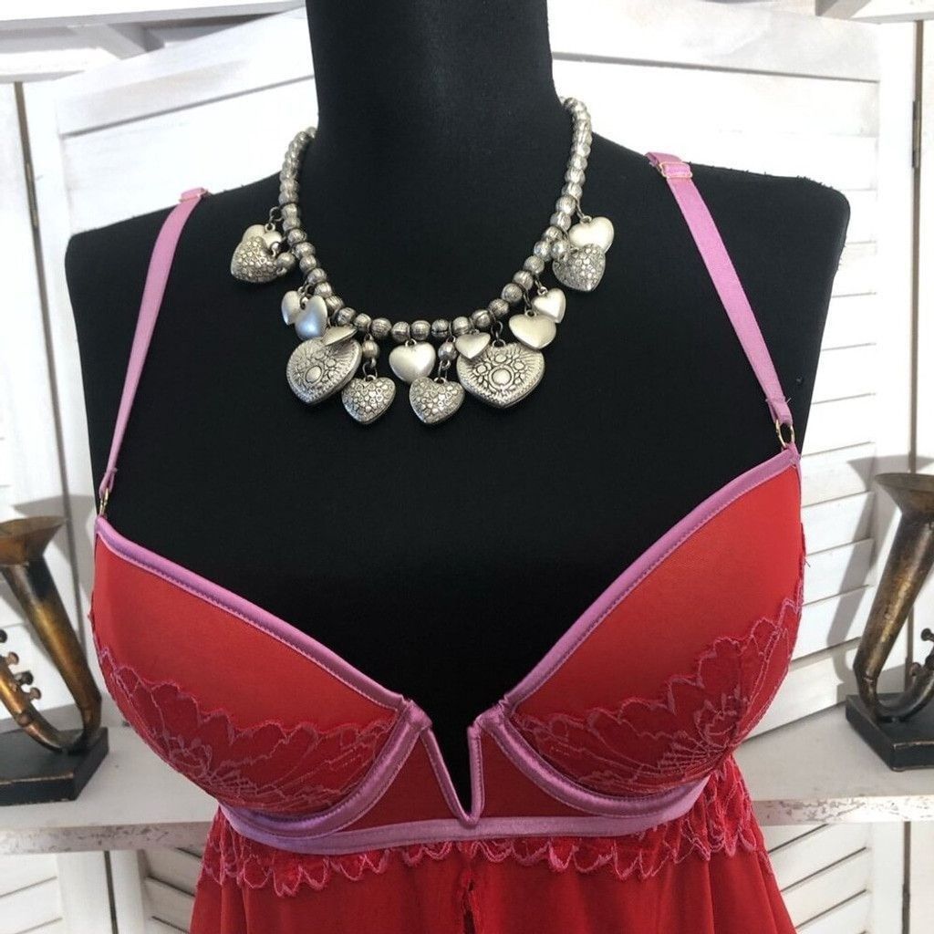 Vintage Auden Intimates Babydoll Padded bra Sheer Lace Mesh Red sz S Size ONE SIZE - 6 Thumbnail