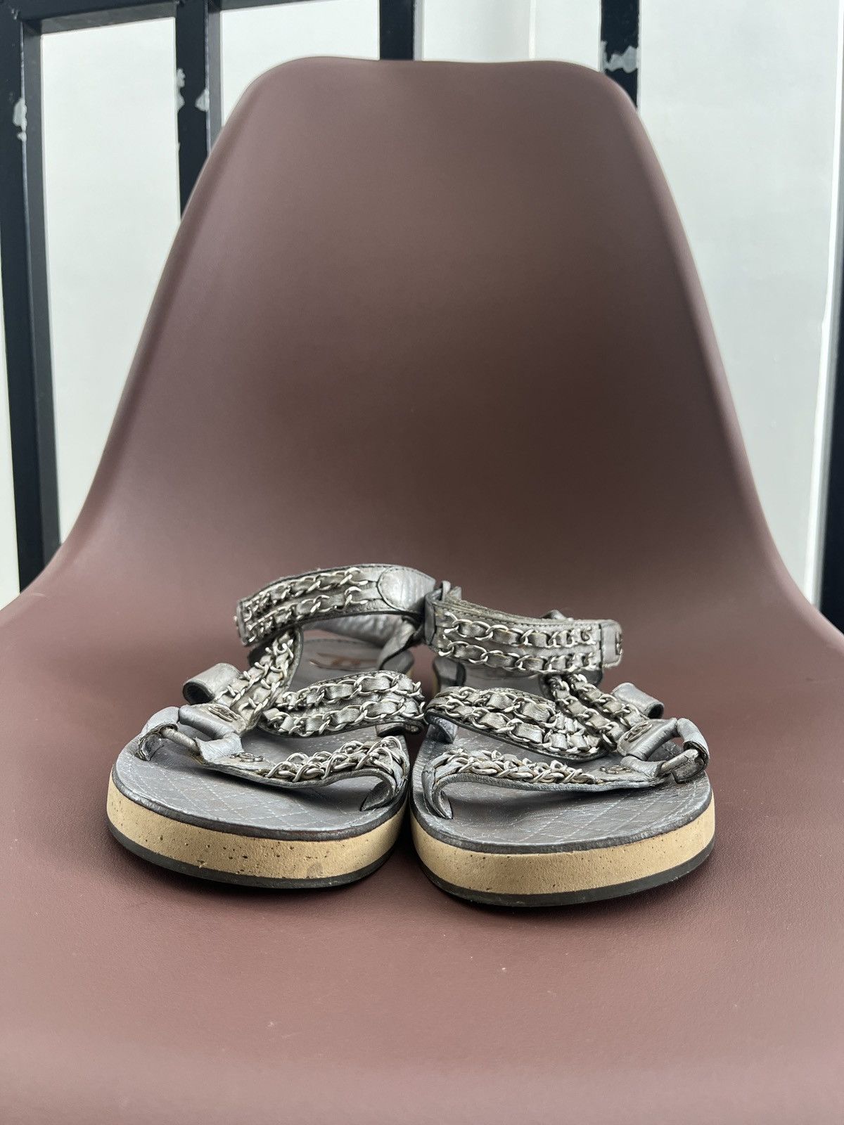 Chanel Metallic Lambskin Chain Sandals Size US 7.5 / IT 37.5 - 3 Thumbnail