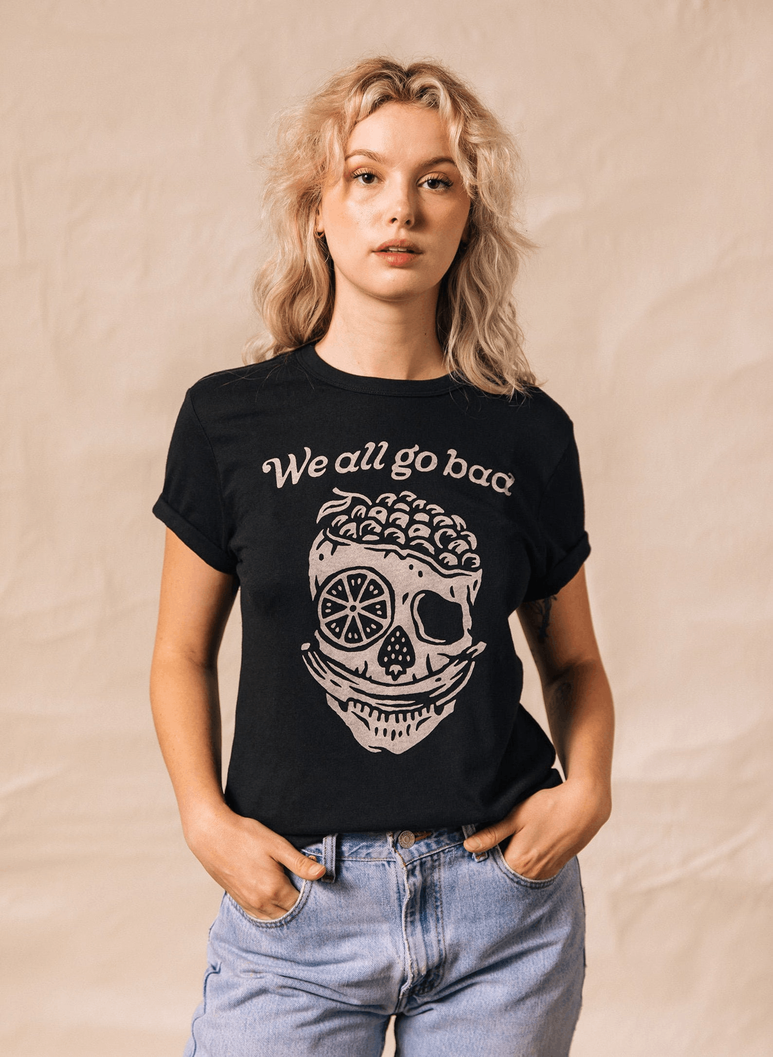 Designer × Vintage We All Go Bad T-Shirt – Funny Expired Fruit Graphic Tee Size US M / EU 48-50 / 2 - 5 Thumbnail