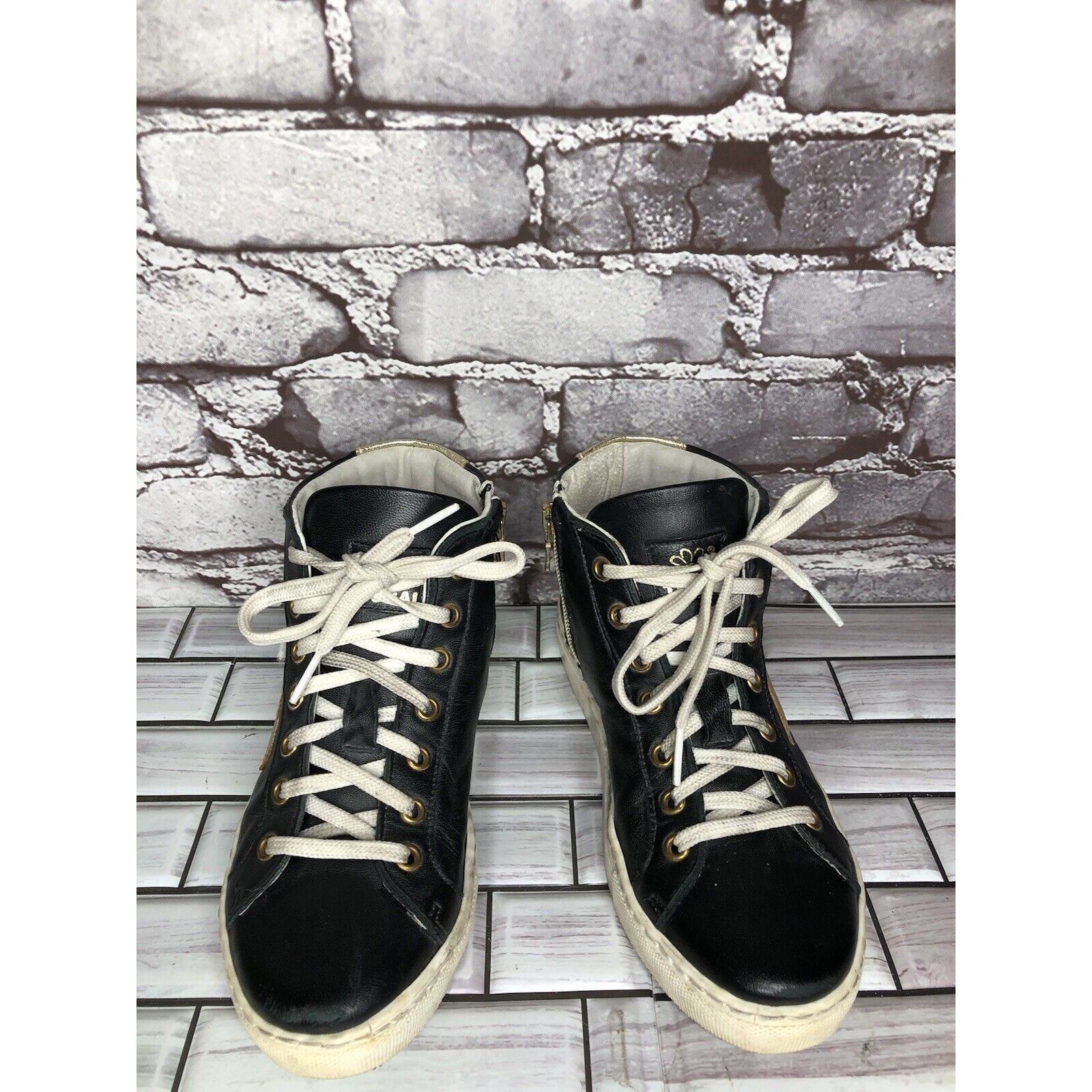 Other Tiurai Logo Black Leather High Top Lace Up Sneakers Shoes Wo Size US 6 / IT 36 - 2 Thumbnail