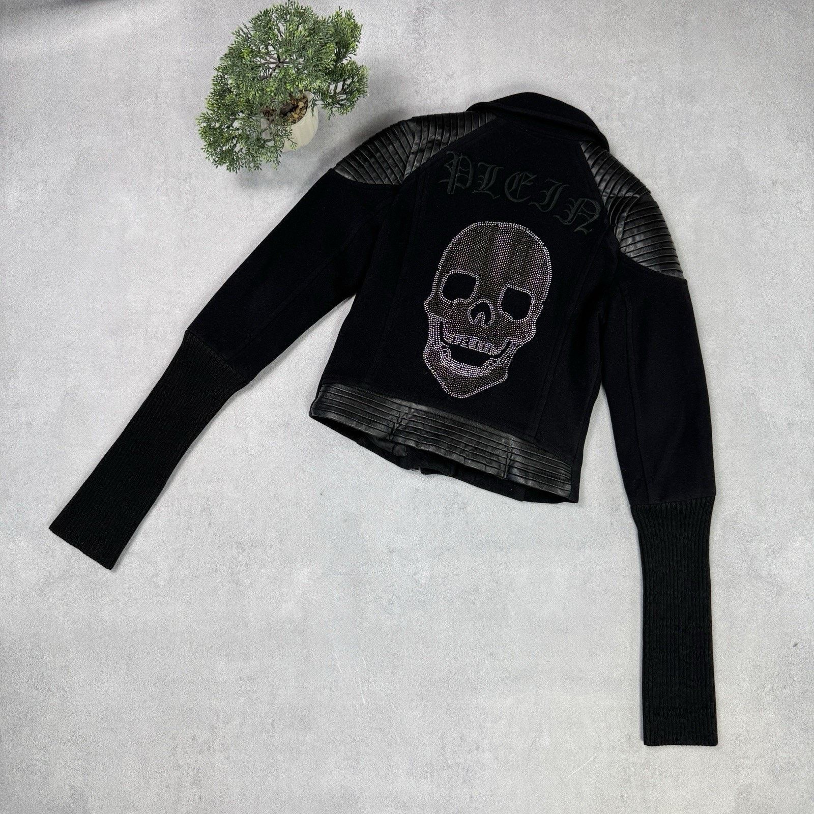 Philipp Plein Philipp Plein Women Biker Wool Coat Leather Jacket Skull Size S / US 4 / IT 40 - 1 Thumbnail