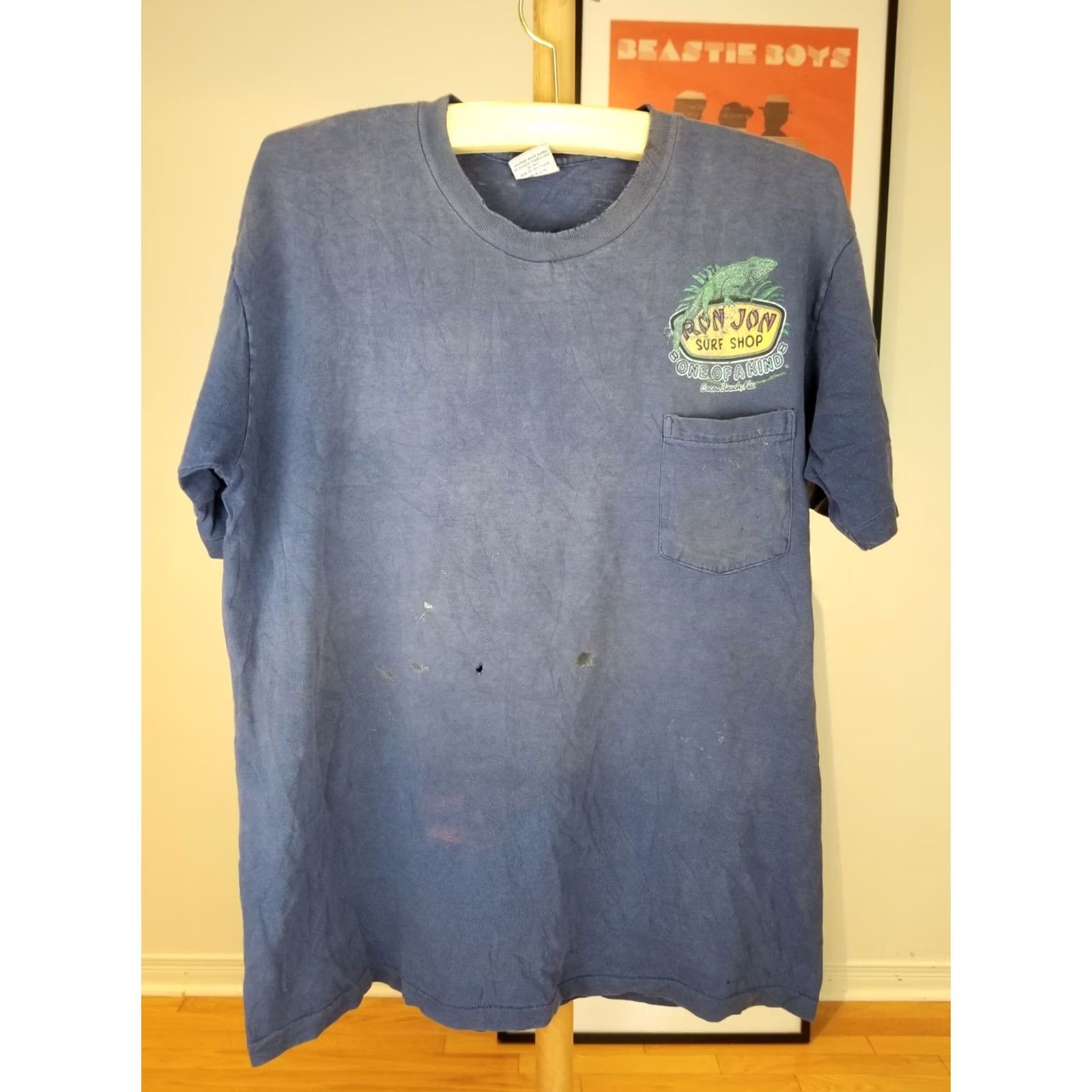 Ron Jon Surf Shop VINTAGE 90's Ron Jon Surf T-Shirt Gradient Sun Faded Trashed One Pocket Large Mens Blue Size US L / EU 52-54 / 3 - 3 Thumbnail