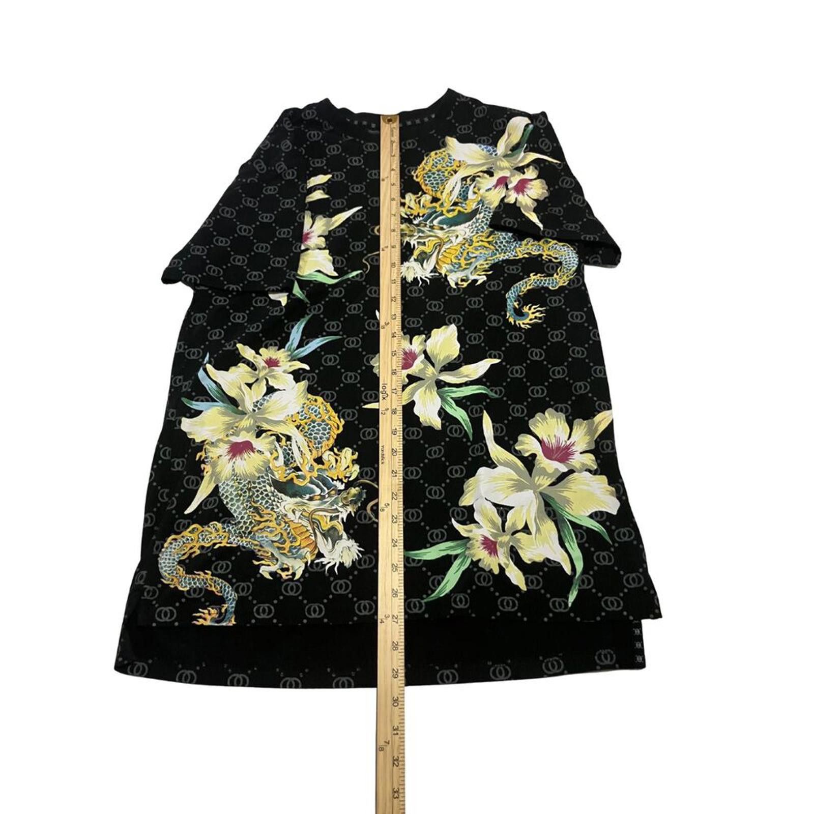 Kris Van Assche KRISP Designer T-Shirt Black with Golden Dragon & Lily Print Size US L / EU 52-54 / 3 - 4 Thumbnail