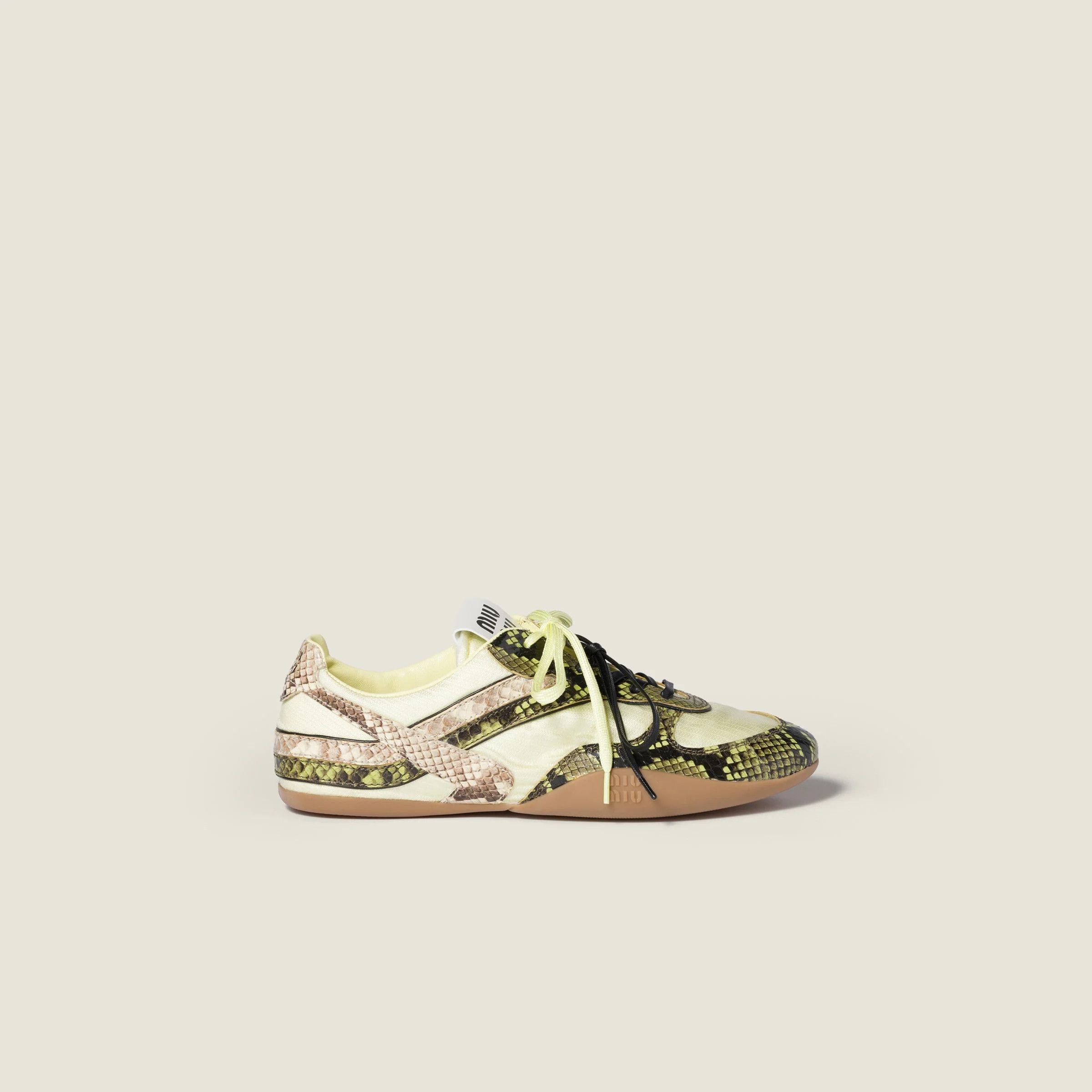 Miu Miu o1B3y1r0426 Gymnasium Technical Fabric Python-Print Sneakers Size US 7 / IT 37 - 2 Thumbnail