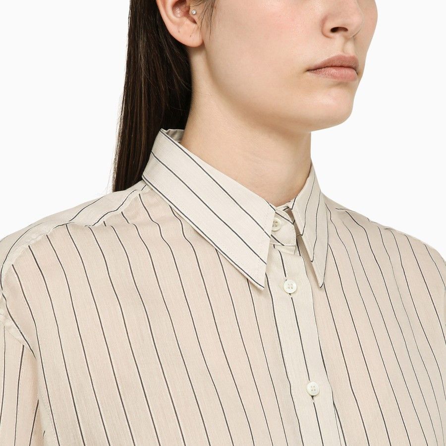 Brunello Cucinelli o1d2blof0824 Striped Silk Blend Shirt in Beige Size XS / US 0-2 / IT 36-38 - 4 Thumbnail