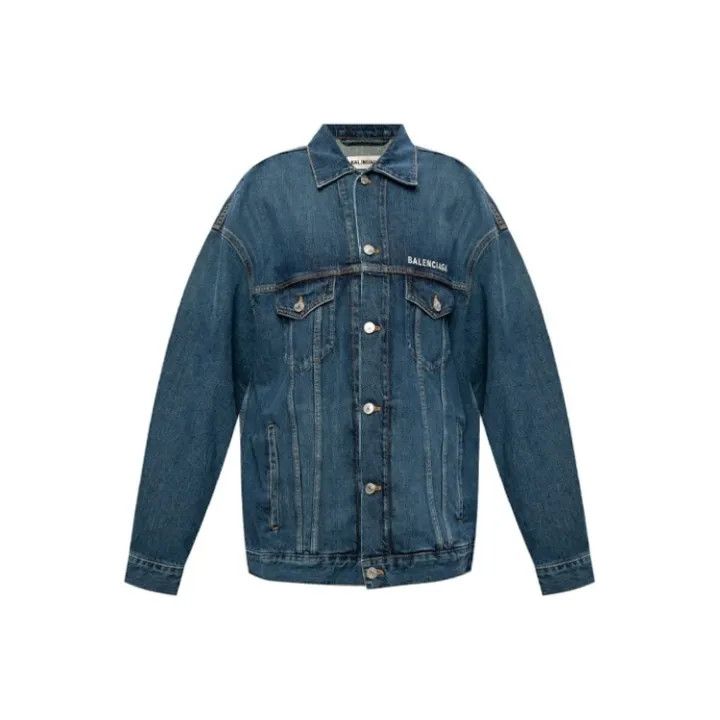 Balenciaga Balenciaga White Logo Embroidered Denim Jacket 0079 Size L / US 10 / IT 46 - 1 Thumbnail