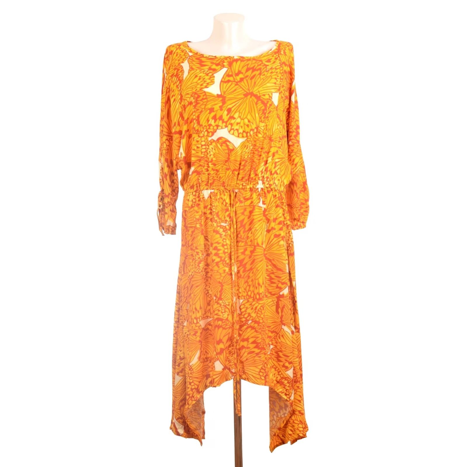 Vintage Ivana Helsinki Nordic Tricot Butterfly Pattern Viscose Dress M Women Yellow A-Line Long Dress Size M / US 6-8 / IT 42-44 - 2 Thumbnail