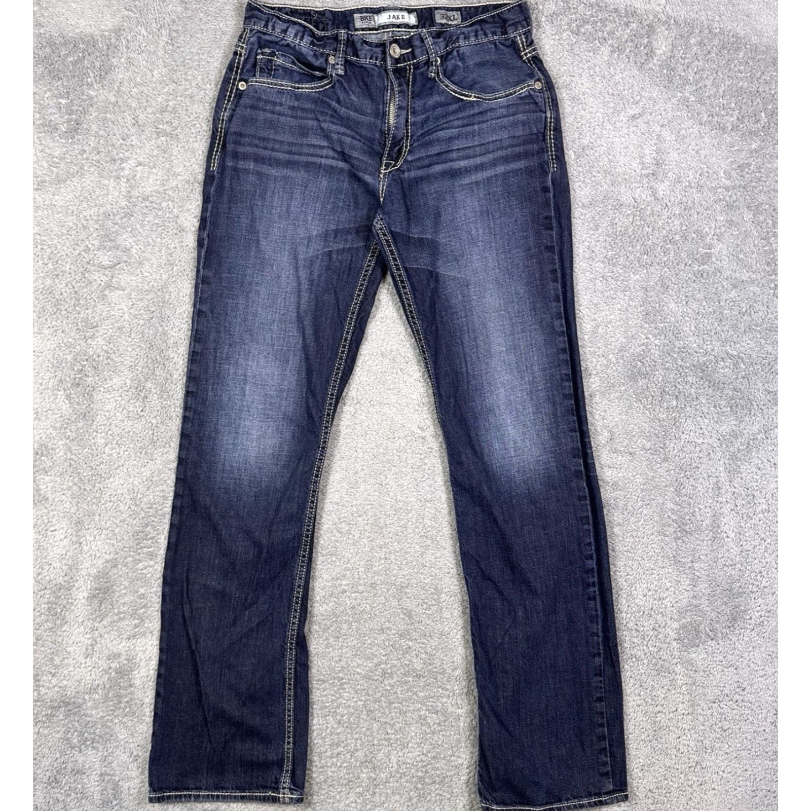 Vintage BKE Jake Jeans Mens 32XL Blue Straight Dark Wash Mid Rise Whisker Stretch Denim Jeans 5-Pocket Regular Inseam 34in Size US 32 / EU 48 - 2 Thumbnail