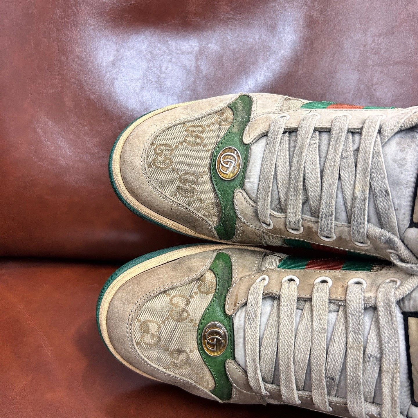 Gucci Gucci Enamel Dirty Shoes Green Red Stripe Size US 7.5 / EU 40-41 - 3 Thumbnail