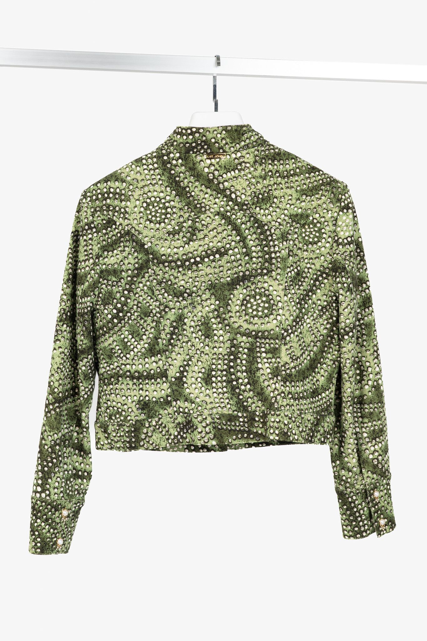 St. John St. John Sport Green Dot-Print Cropped Denim Jacket Size S / US 4 / IT 40 - 2 Thumbnail