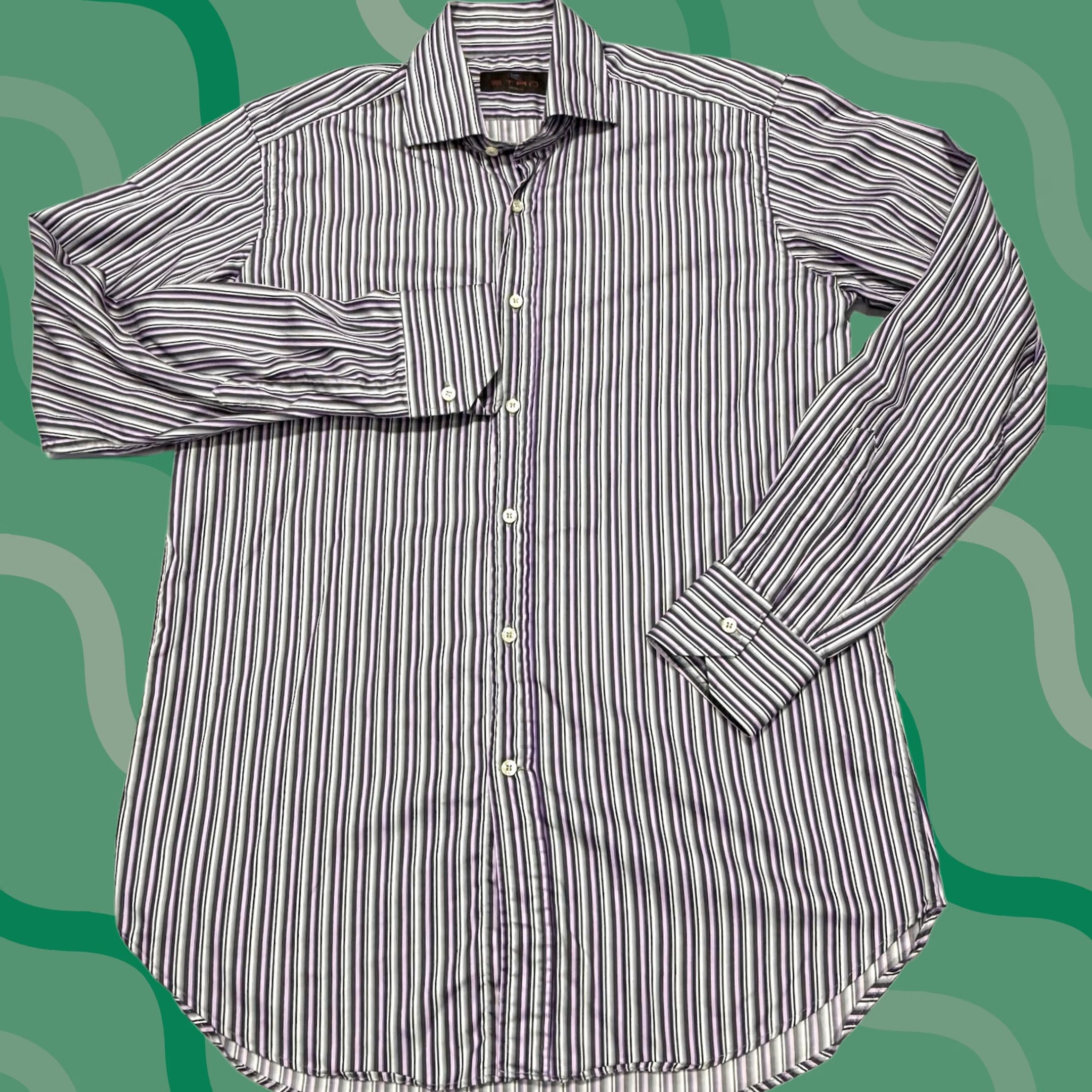 Etro ETRO Dress Shirt Mens 39 Purple Striped Italy Long Sleeve Button Down Shirt Size 40R - 1 Thumbnail