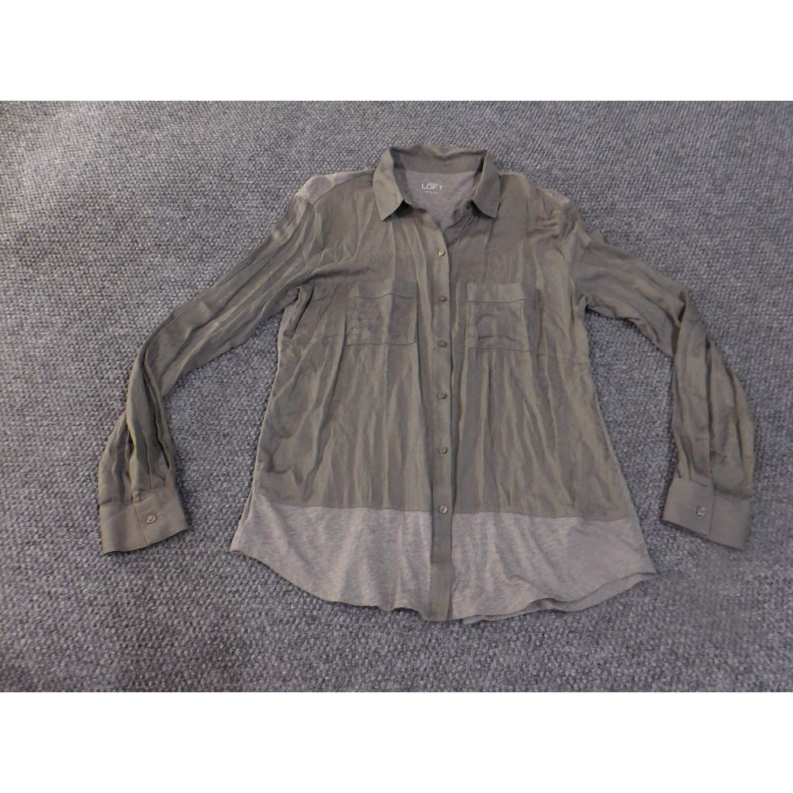 Loft LOFT Shirt Womens Small Gray Button Front Layered Long Sleeve Top Size S / US 4 / IT 40 - 2 Thumbnail