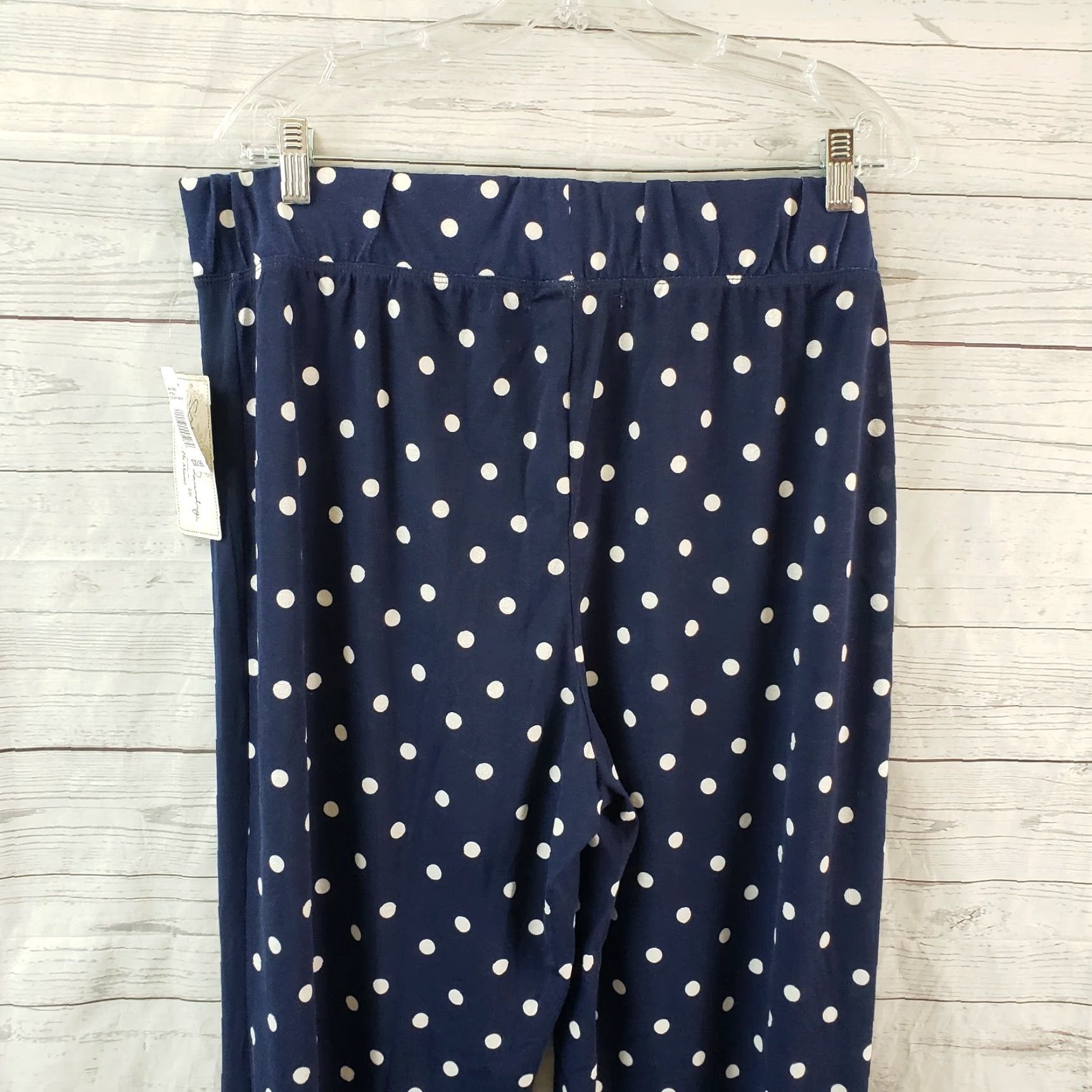 Vintage French Laundry Womens Pants 1X Blue White Polka Dot Wide-Leg Pull On Casual Size 40" / US 18 - 4 Thumbnail