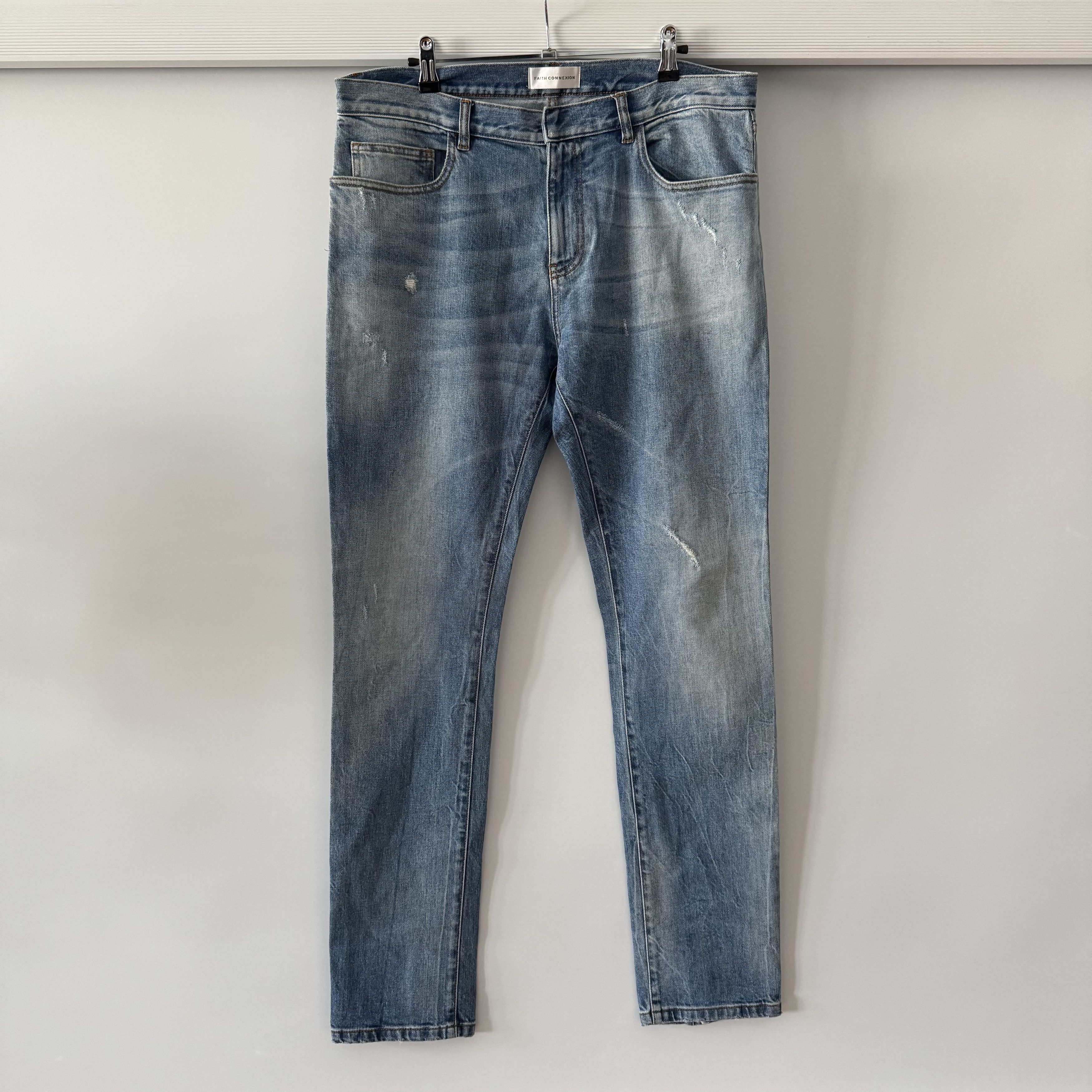 Faith Connexion Faith Connexion Light Blue Slim Fit Denim Jeans Distressed Size US 33 - 1 Thumbnail