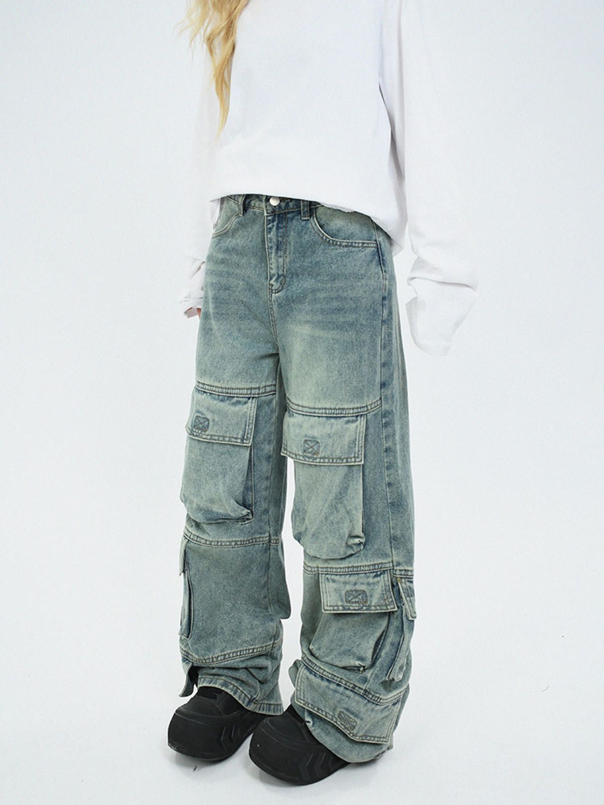 Japanese Brand Multi Pocket Cargo Wide Leg Jeans Size US 32 / EU 48 - 1 Thumbnail