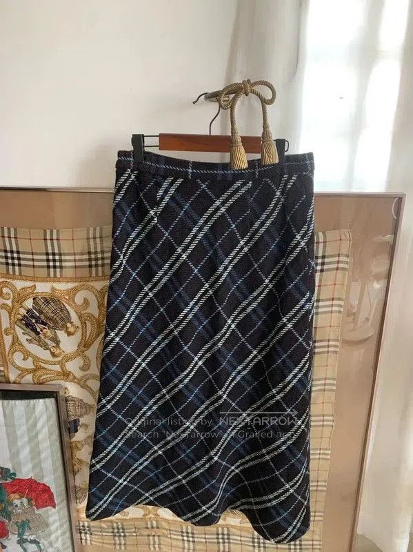 Burberry Burberry Blue Wool Check Long Skirt. Size 29" - 4 Thumbnail