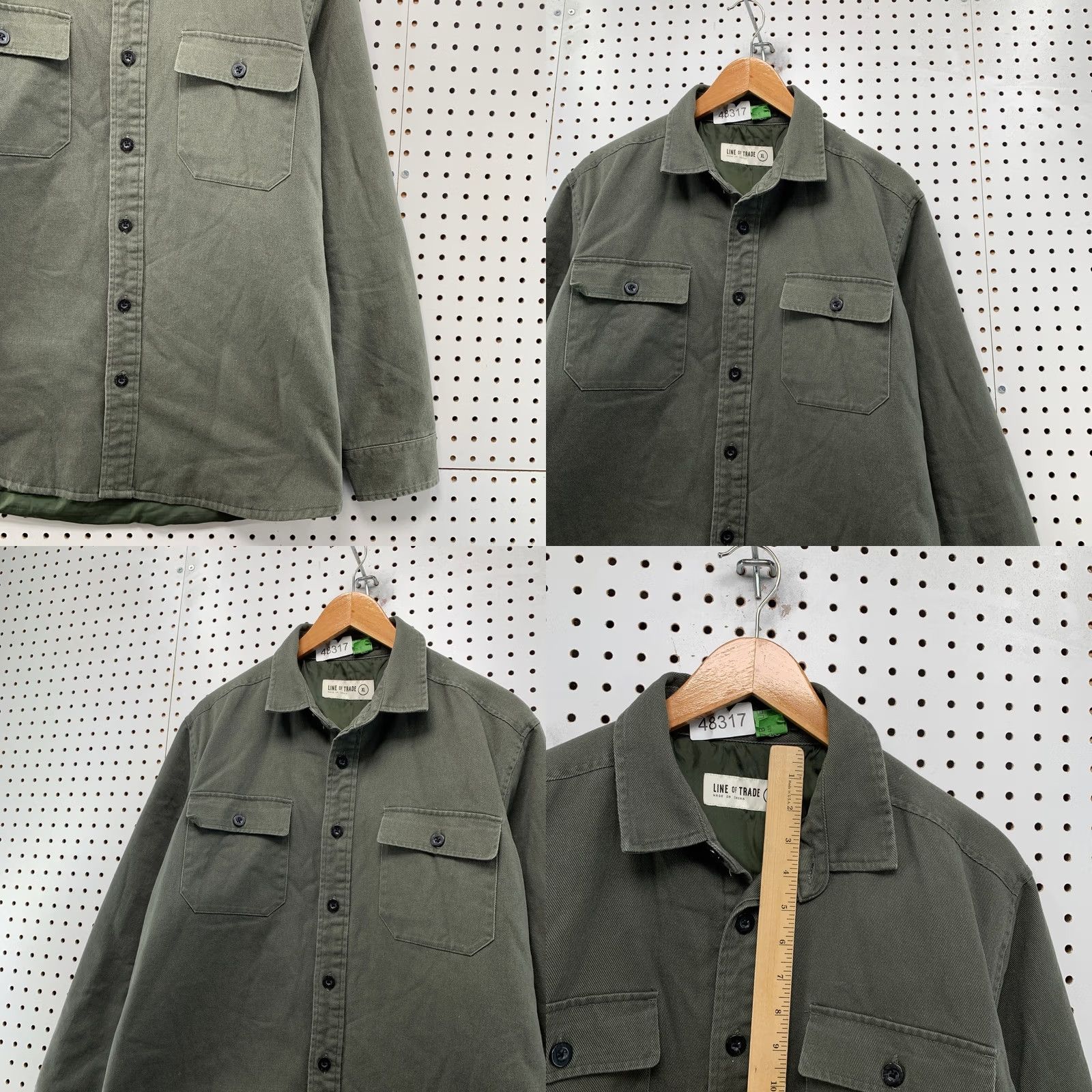 Olive Line of Trade Button Shirt Jacket Mens XL Olive Green Lined Twill Jacket Size US XL / EU 56 / 4 - 8 Thumbnail