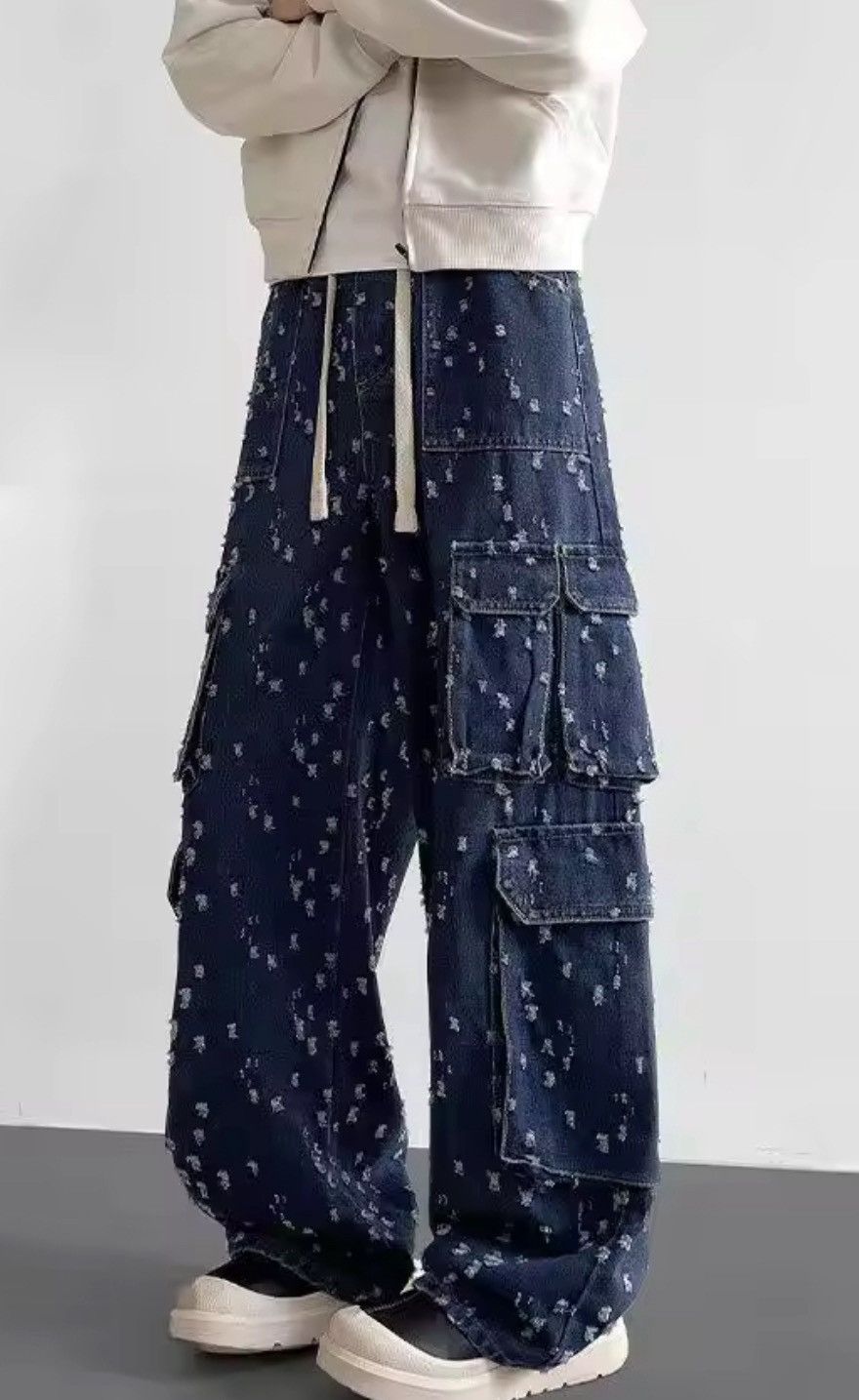 Japanese Brand Distressed Dot Denim Cargo Pants – Relaxed Fit, Vintage-Insp Size US 27 - 6 Thumbnail