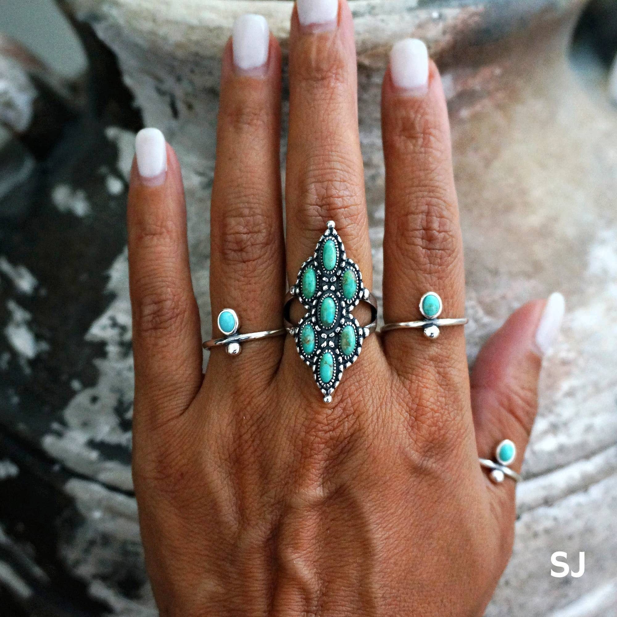 Other Native American Turquoise Elegance: Adjustable Antique Sterl Size ONE SIZE - 6 Thumbnail
