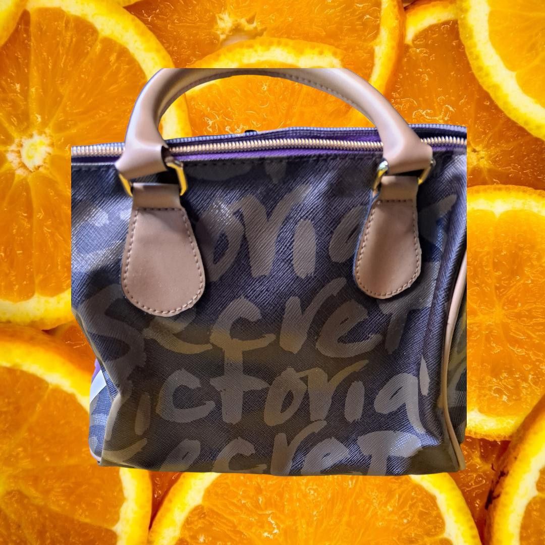 Victoria's Secret Victoria's Secret Tan Signature Bag/Purse with Purple and Wh Size ONE SIZE - 1 Thumbnail