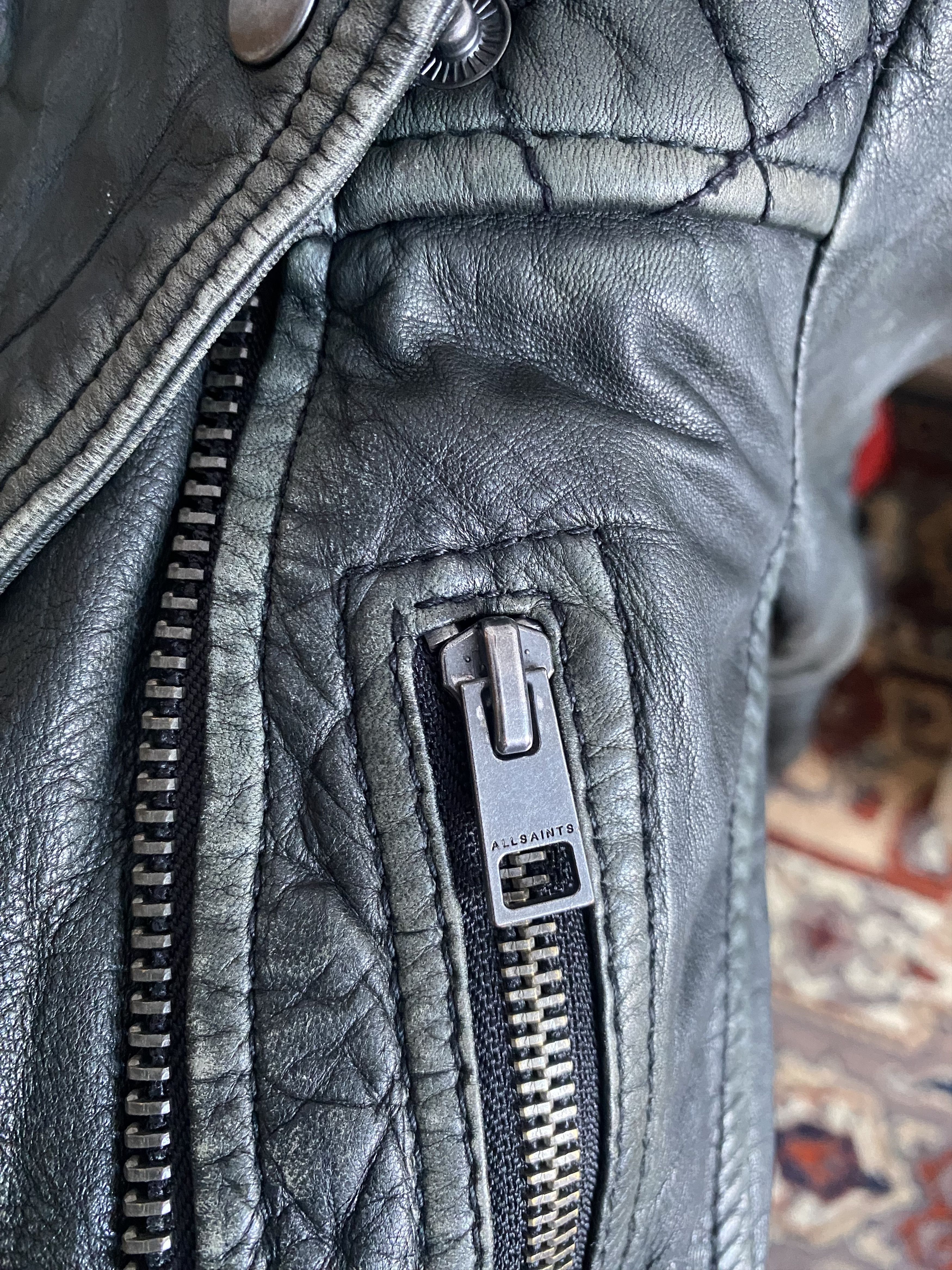 Allsaints AllSaints Cargo Leather Biker Jacket - Distressed Black/Grey Size M / US 6-8 / IT 42-44 - 6 Thumbnail