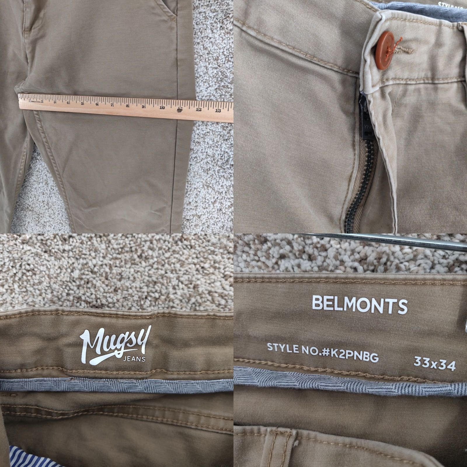 Vintage Mugsy Belmonts Pants Mens 33x34 Chino Straight Fit Classic 5-Pocket Brown Cotton Blend Spandex Rayon Size US 33 - 8 Thumbnail