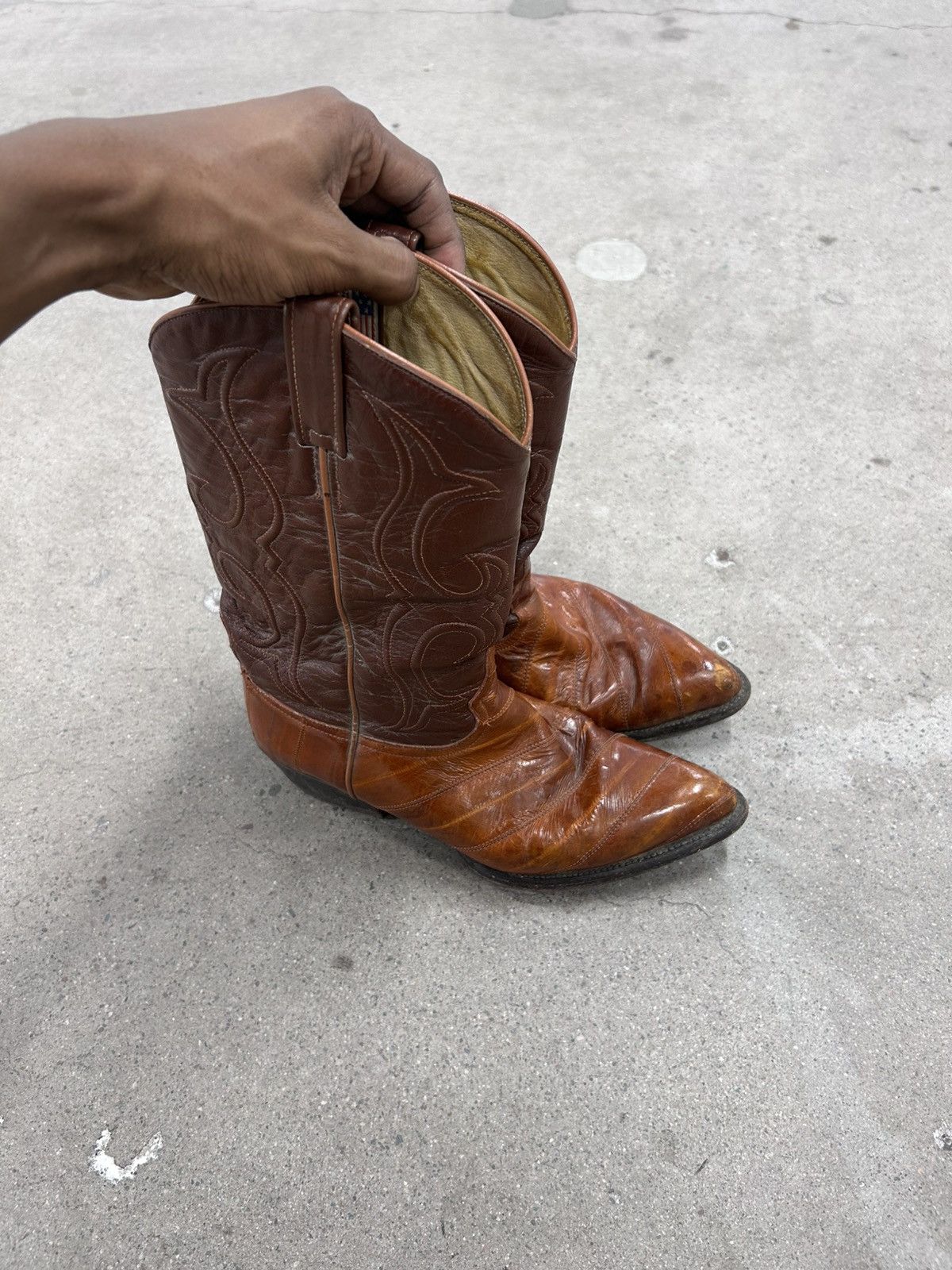 Vintage LOS ALTOS MEN COGNAC GENUINE LEATHER LEG WESTERN COWBOY BOOT Size US 8 / EU 41 - 4 Thumbnail