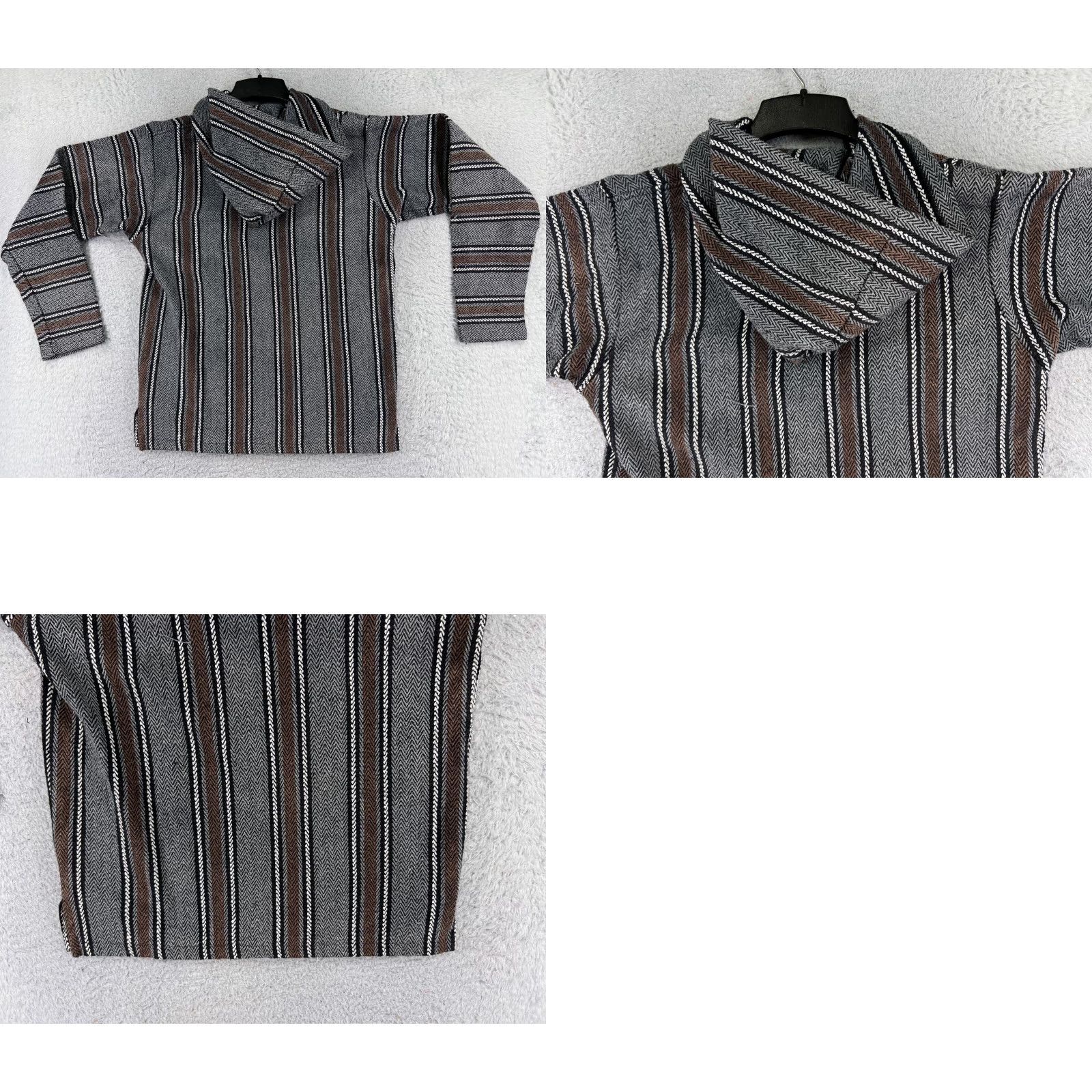 Vintage Retrofit Hoodie Men Adult Medium Brown Gray Acrylic Blend Drug Rug Poncho Mexico Size US M / EU 48-50 / 2 - 9 Thumbnail