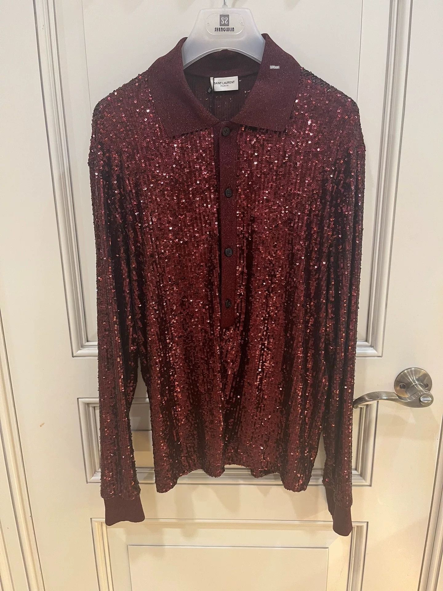Saint Laurent Paris Saint Laurent Sequin Long Sleeve Polo T-Shirt Size US M / EU 48-50 / 2 - 3 Thumbnail