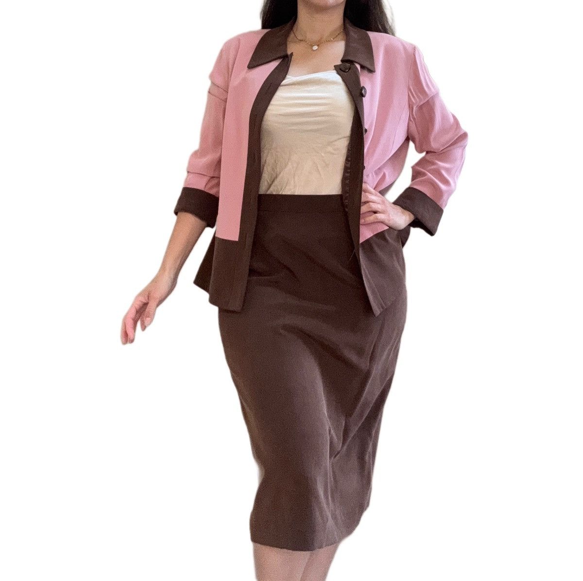 Adrianna Papell Adrianna Papell women’s coat skirt set vintage 90s 100% silk Size 34" / US 12 / IT 48 - 1 Thumbnail