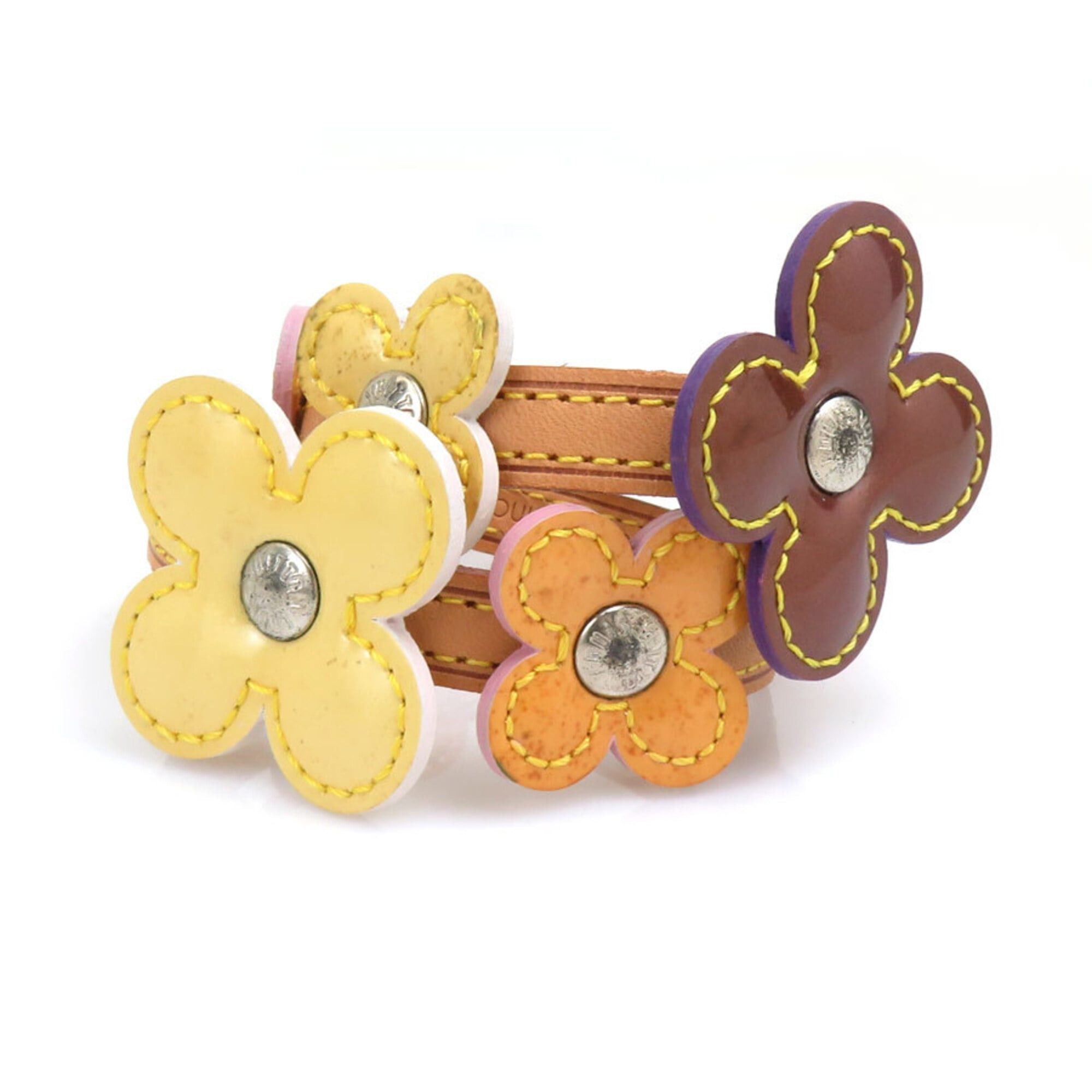 Louis Vuitton Louis Vuitton Flower Lexington Bracelet, Leather, Patent Beige, Multicolor, Silver, Men's, Free Shipping, e61698 Size ONE SIZE - 1 Thumbnail