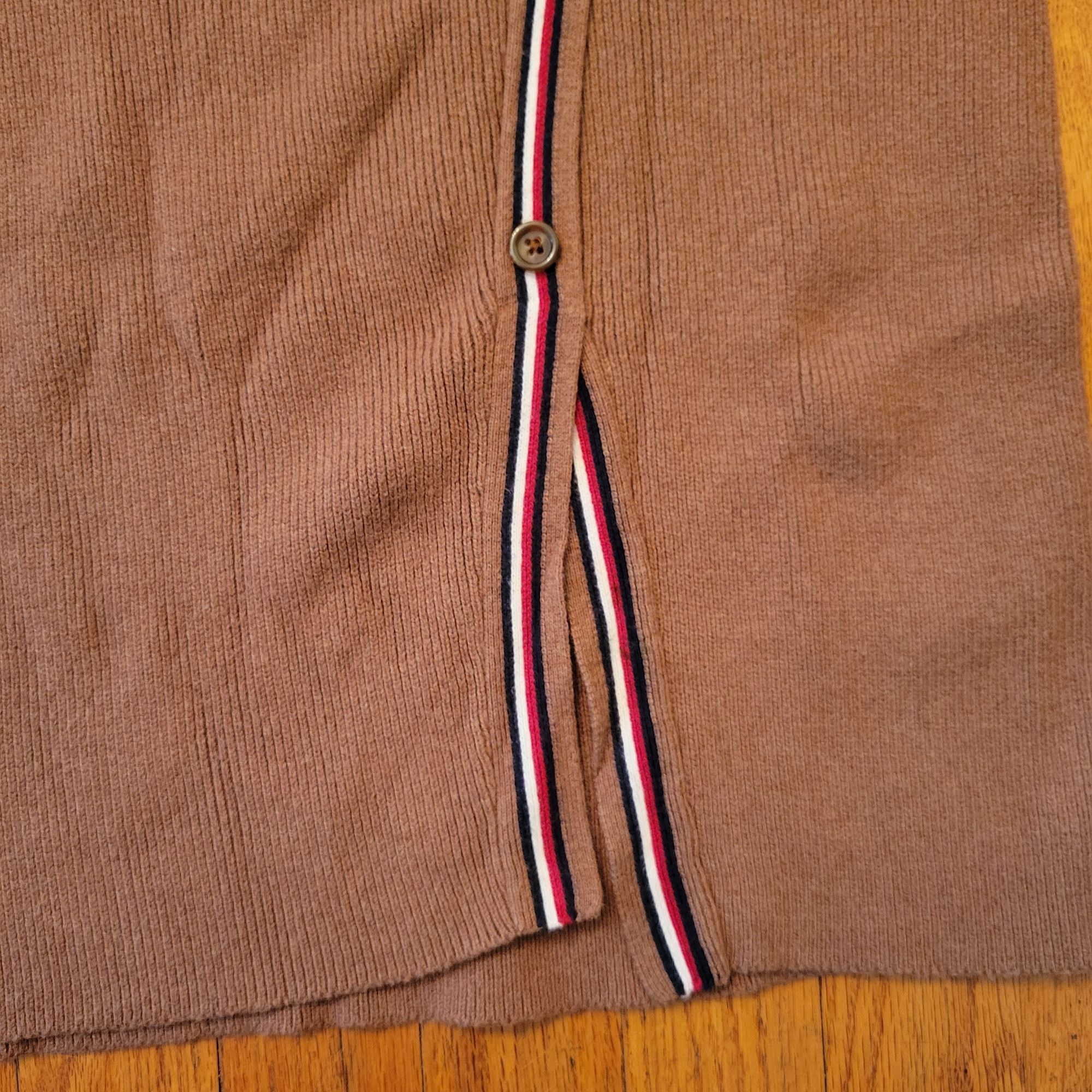 Tommy Hilfiger Tommy Hilfiger Brown Knit Skirt Buttons Striped Trim L Front Size 31" - 2 Thumbnail