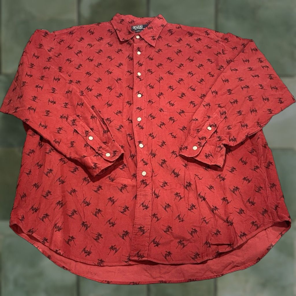 Polo Ralph Lauren VINTAGE Polo Ralph Lauren Ski Shirt Corduroy Button-Up Long Sleeve XL Red 90s Mens Shirt Size US XL / EU 56 / 4 - 1 Thumbnail