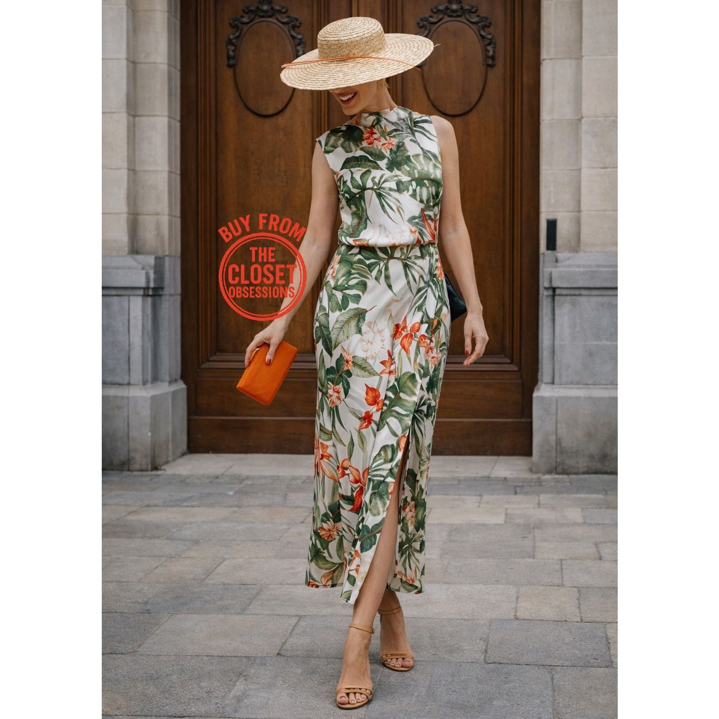 ZARA Printed Midi Dress NWT Green Cream Tropical