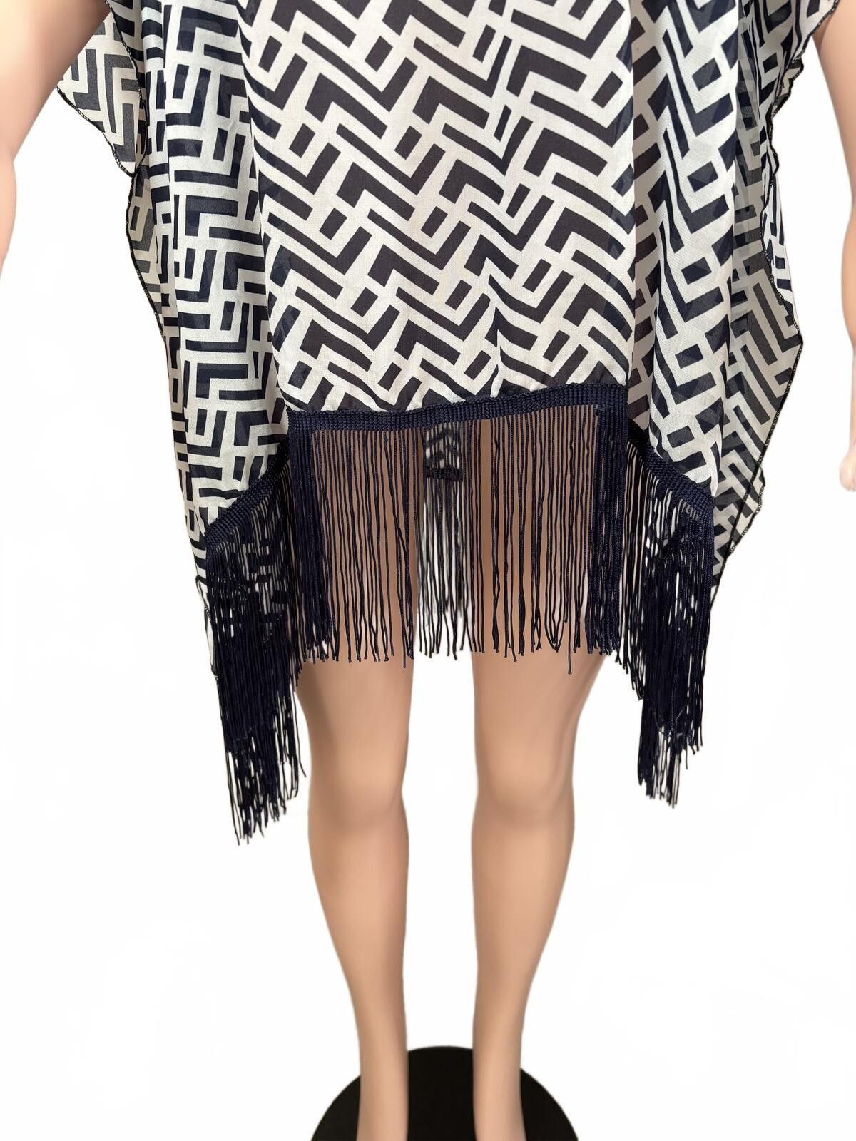 Other Navy Blue Boho Festival Beach/Swim Fringe Cover-Up Dress. Size ONE SIZE - 3 Thumbnail