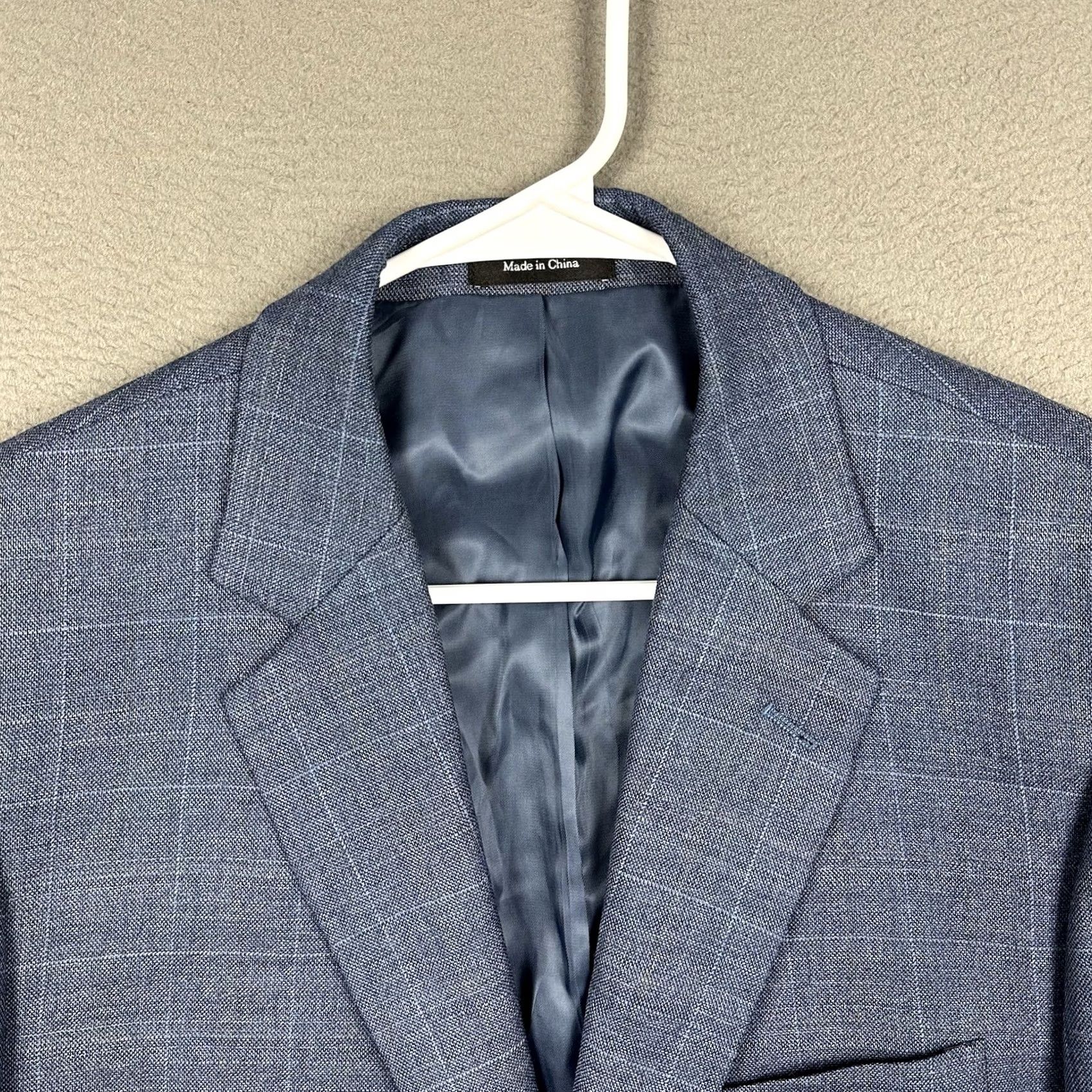 Joseph Joseph & Feiss Blue Wool Sport Coat Jacket - Single-Breasted, Plaid Windowpane, 40R, Men, Notch Lapel, Two-Button Front, Classic Fit Size US XXS / EU 40 - 4 Thumbnail