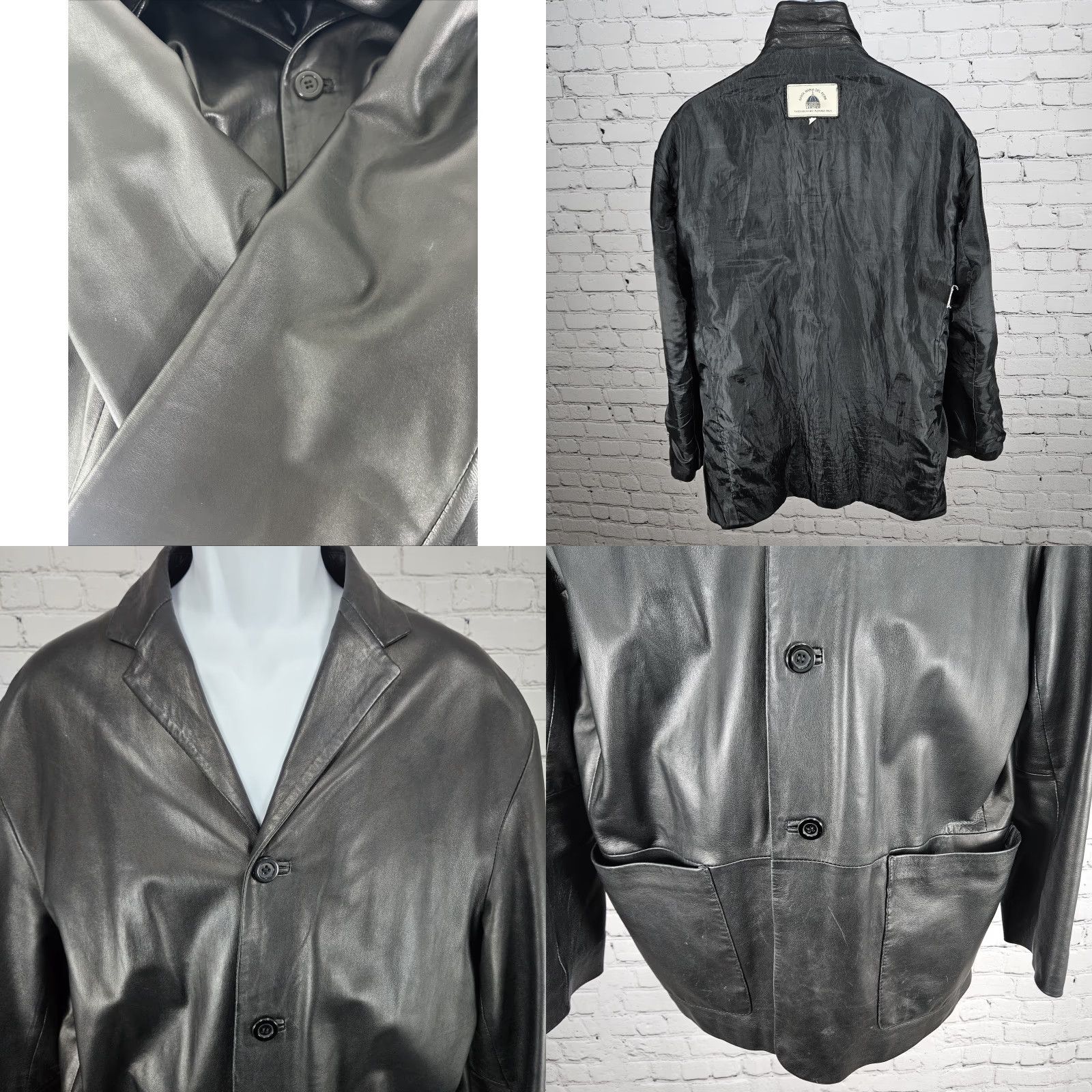 Vintage Santa Maria Del Fiore Blazer Jacket Leather Men 52 Black Solid Mid-Length Button Chest 46 Italy 42 US Classic 90s? Size 52R - 8 Thumbnail