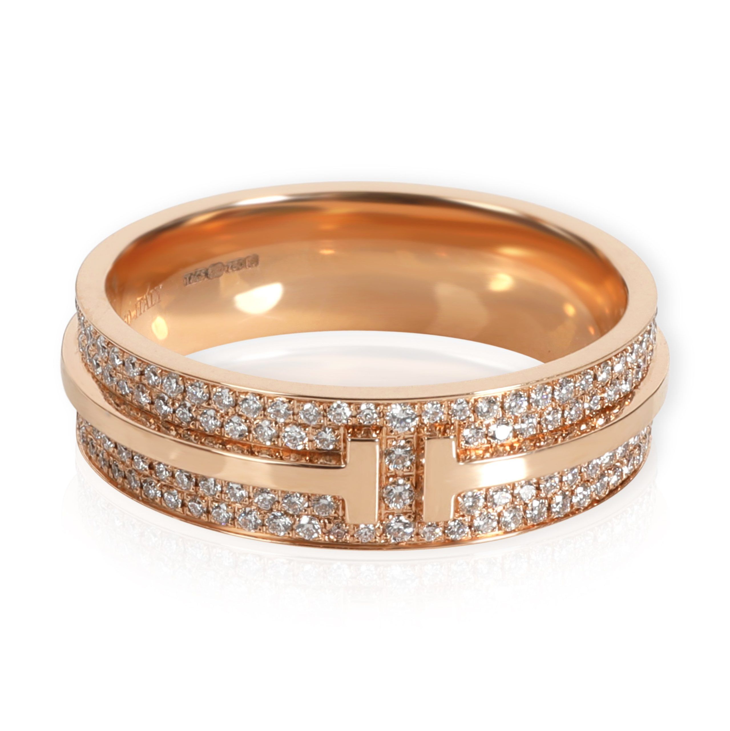 image of Tiffany Co Tiffany & Co. T Wide Pave Diamond Ring In 18K Rose Gold 0.61 Ctw, Women's