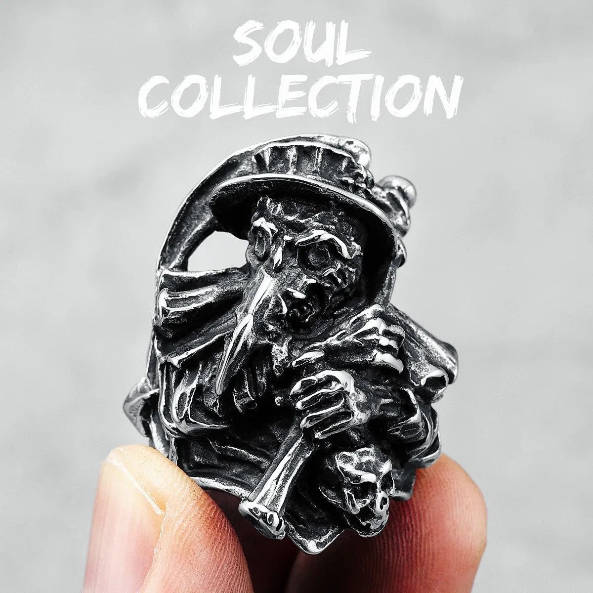Jewelry Raven Scythe Skull Ring Streetwear Jewelry Fashion Gift Size ONE SIZE - 7 Thumbnail