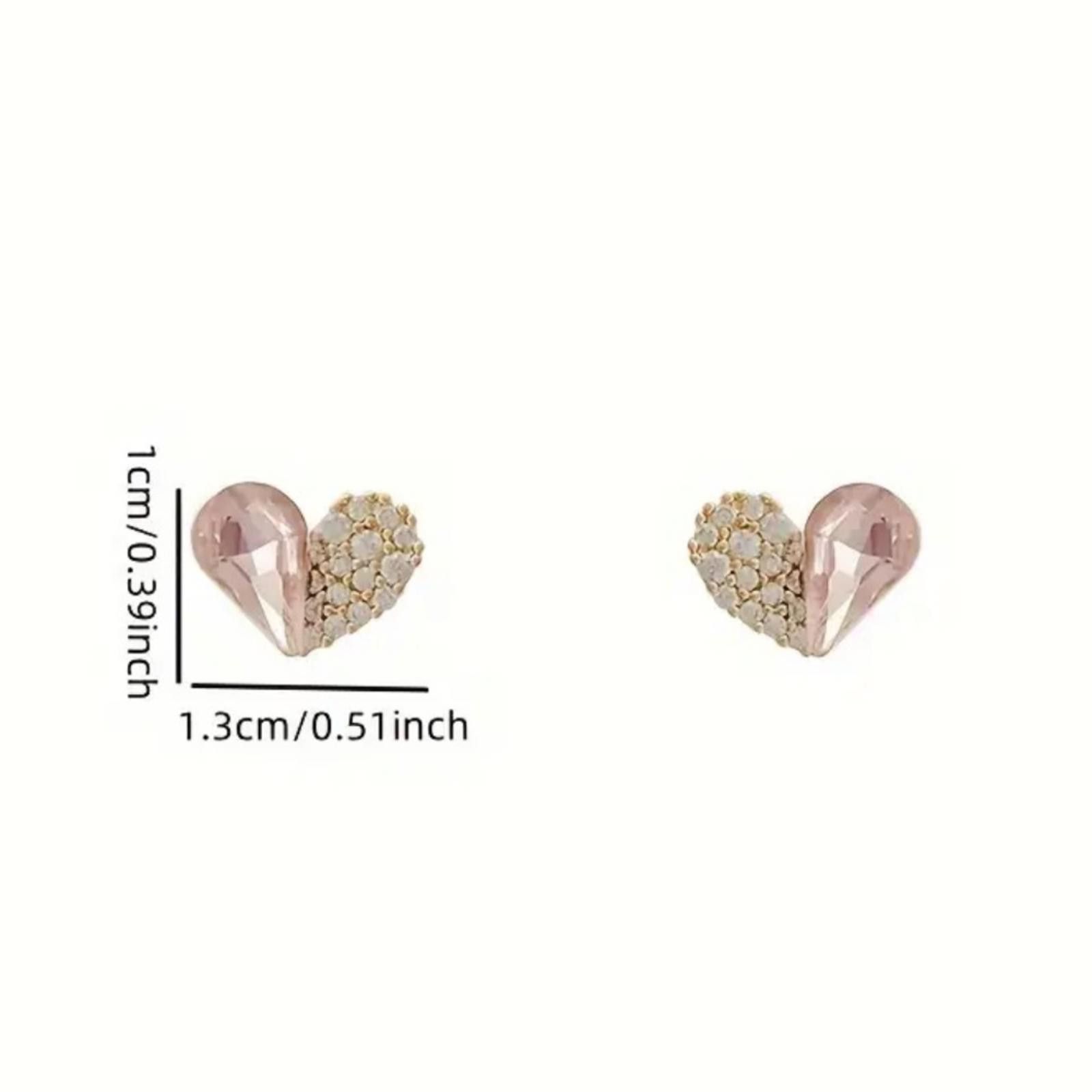 Designer Pretty Pink and Gold Cz Diamond Heart Stud Earrings Size ONE SIZE - 5 Thumbnail