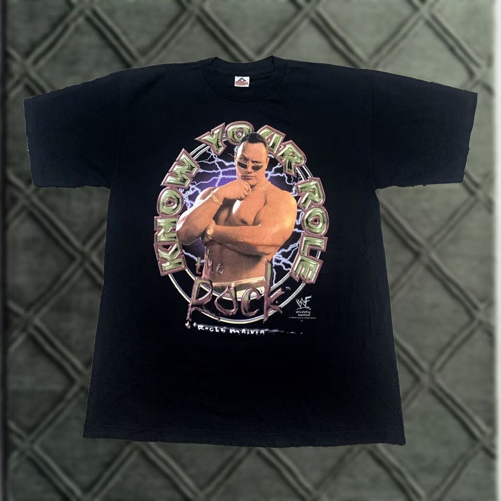 Vintage VINTAGE 1998 The Rock Shirt XL Titan Alstyle Mankind Stone Cold Undertaker WWF T-Shirt Men Crew Neck Short Sleeve Black Cotton Logo 90s Wrestling Size US XL / EU 56 / 4 - 1 Thumbnail