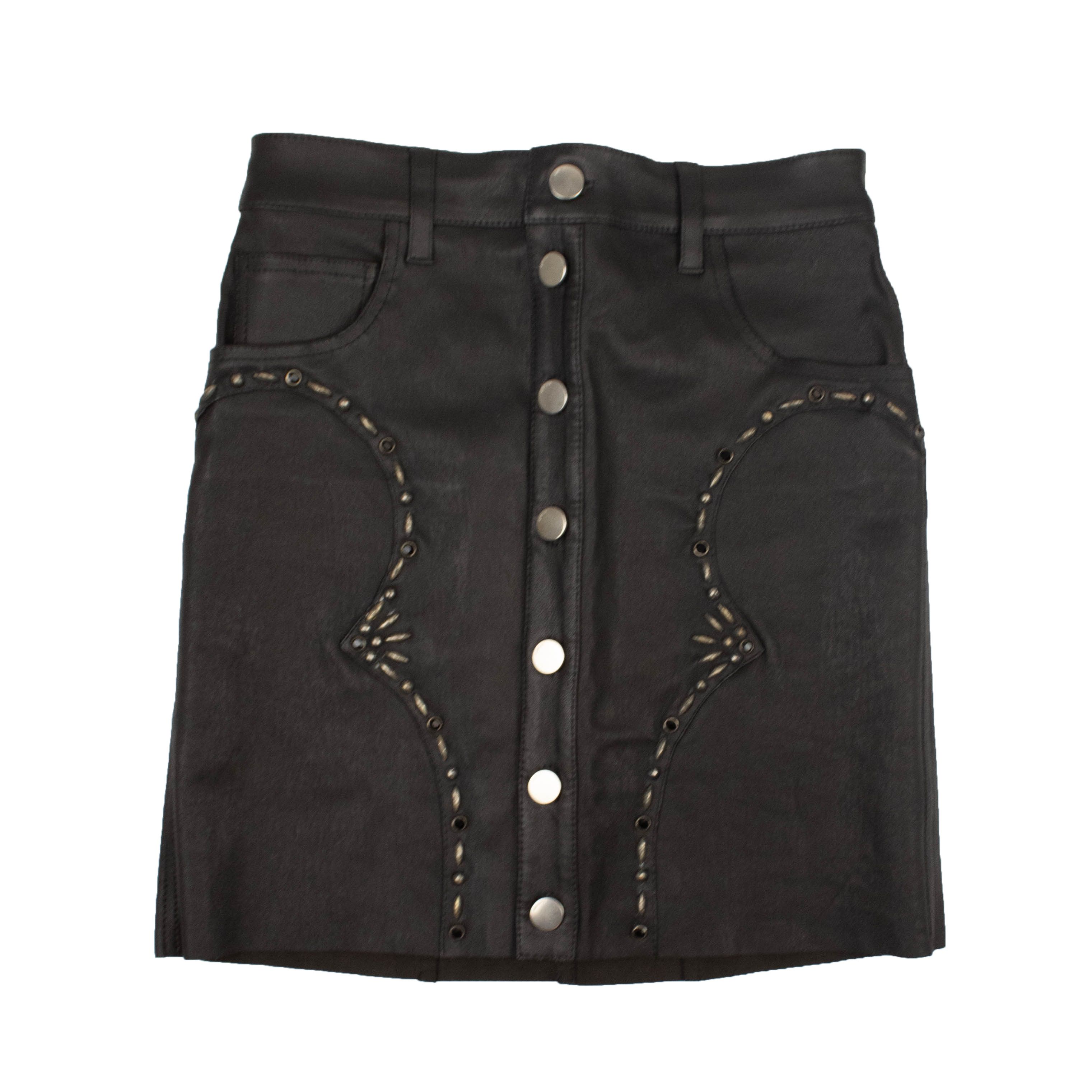 image of Amiri Black Western Leather Mini Skirt Size 44, Women's