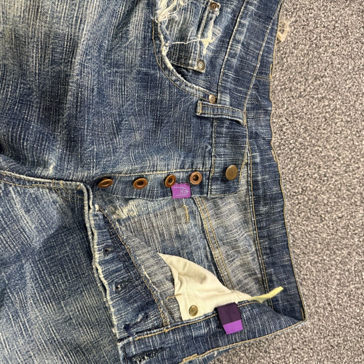Indigo 🔥🇯🇵 Vintage 90s Crazy Distressed KU Handcraft Raw Denim Size US 31 - 14 Thumbnail