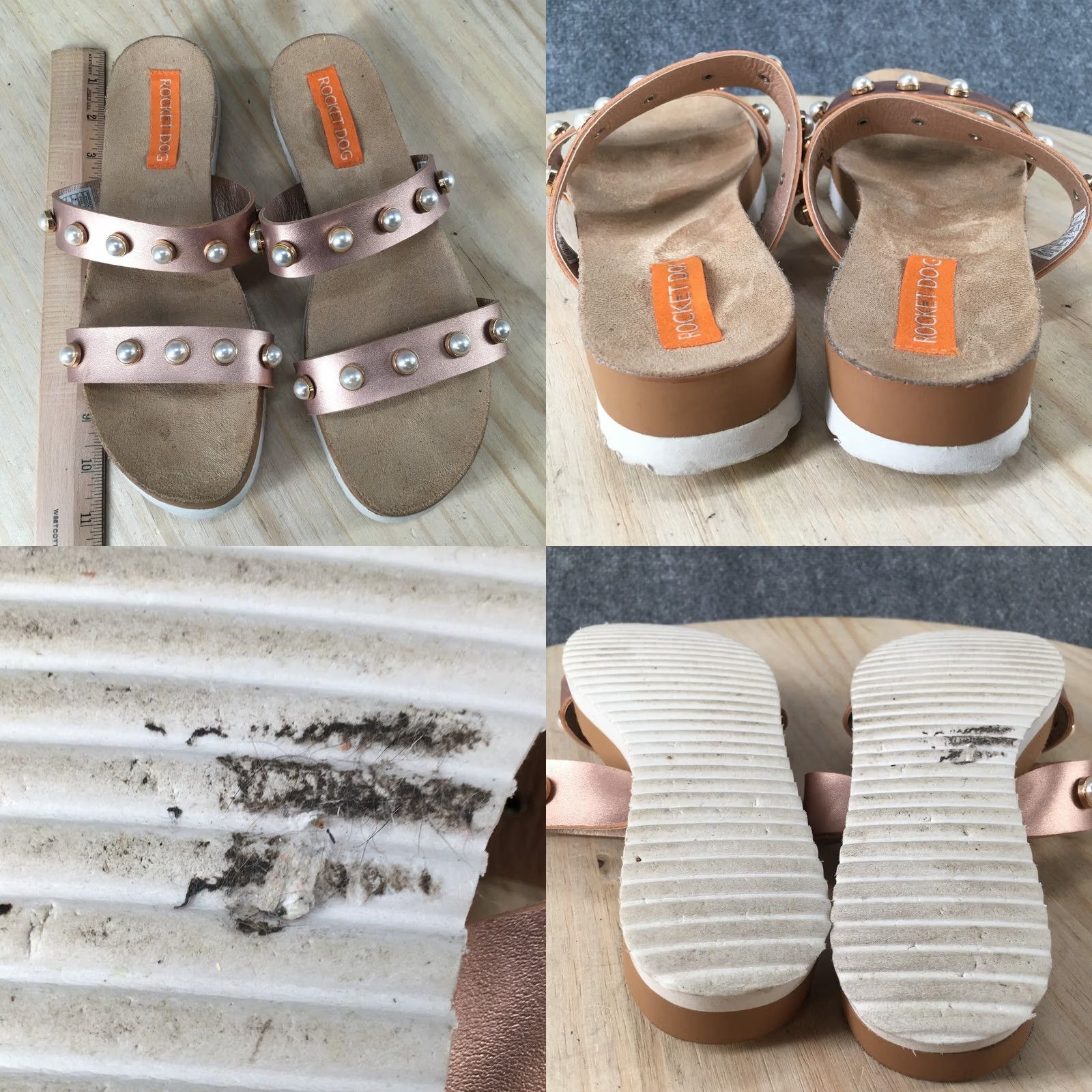 Vintage Rocket Dog Sandals Lolly Austin Slide Womens 8.5 Pearls Straps Gold Faux Leather Beaded Flat Casual Size US 9 / IT 39 - 8 Thumbnail