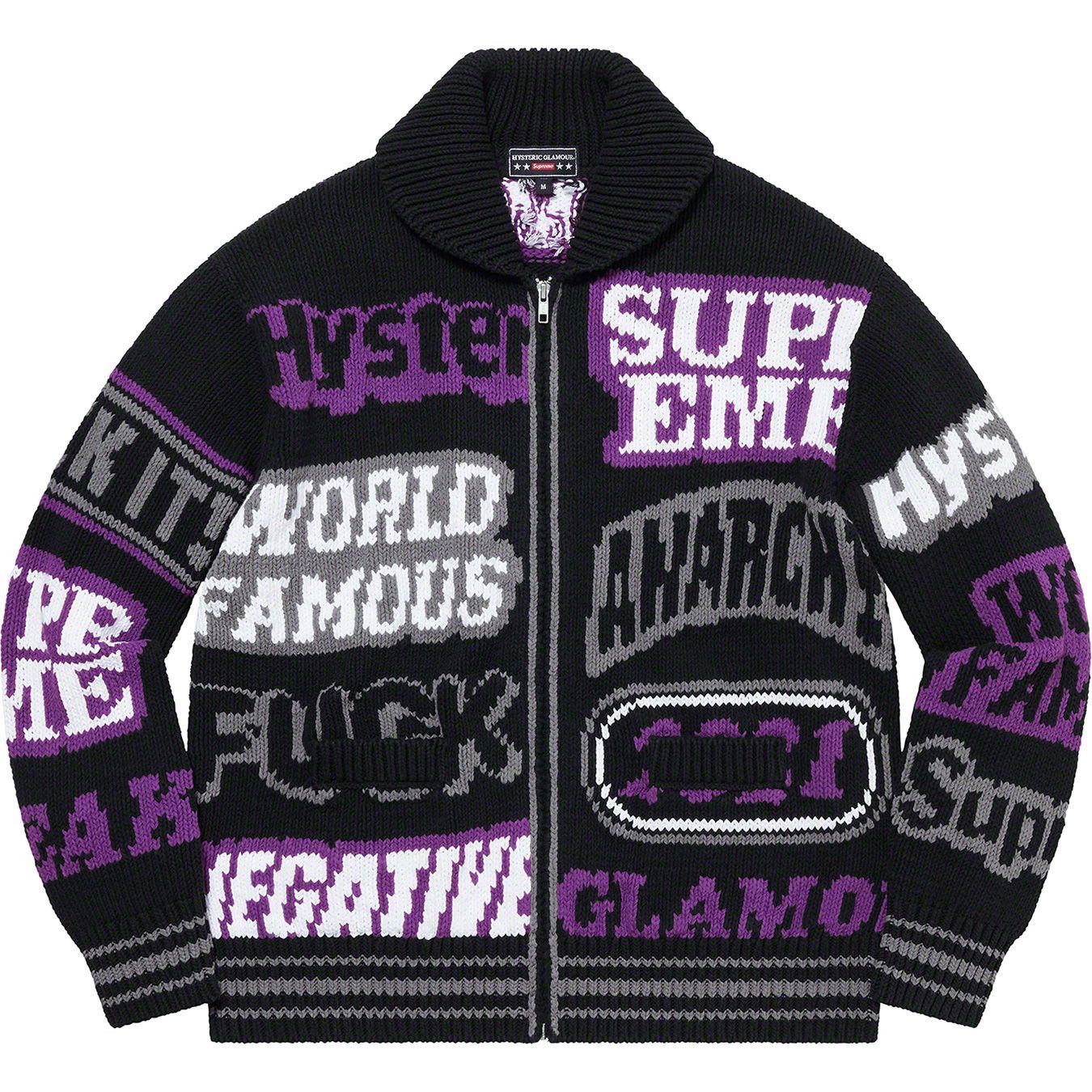 Supreme Supreme HYSTERIC GLAMOUR Logos Zip Up Sweater Black Large | Grailed