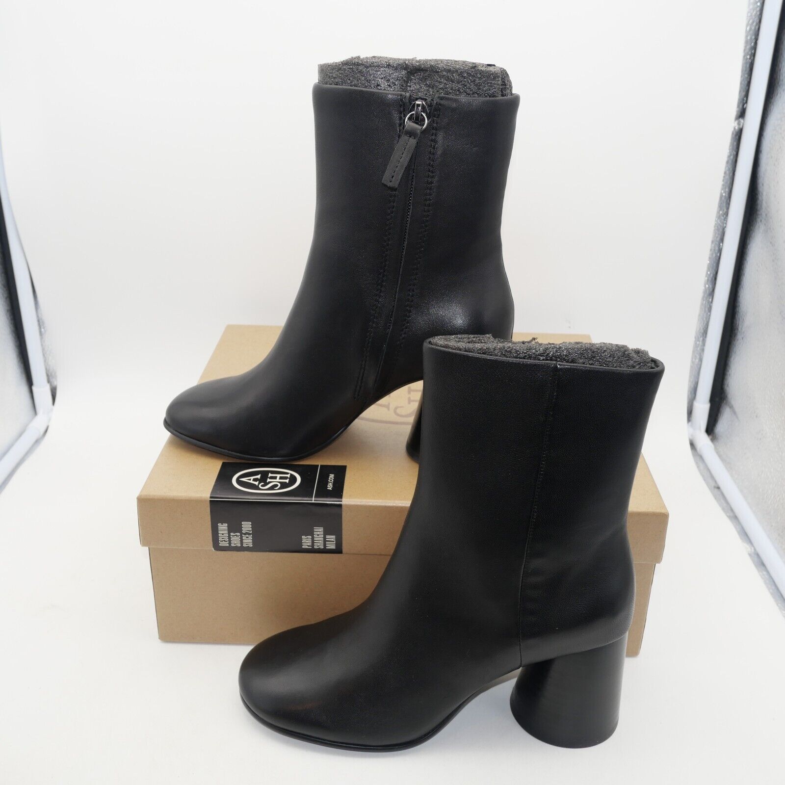 ASH NEW Ash Clone Round Heel Zip Up Ankle Boots Black Leather Size US 6 / IT 36 - 5 Thumbnail