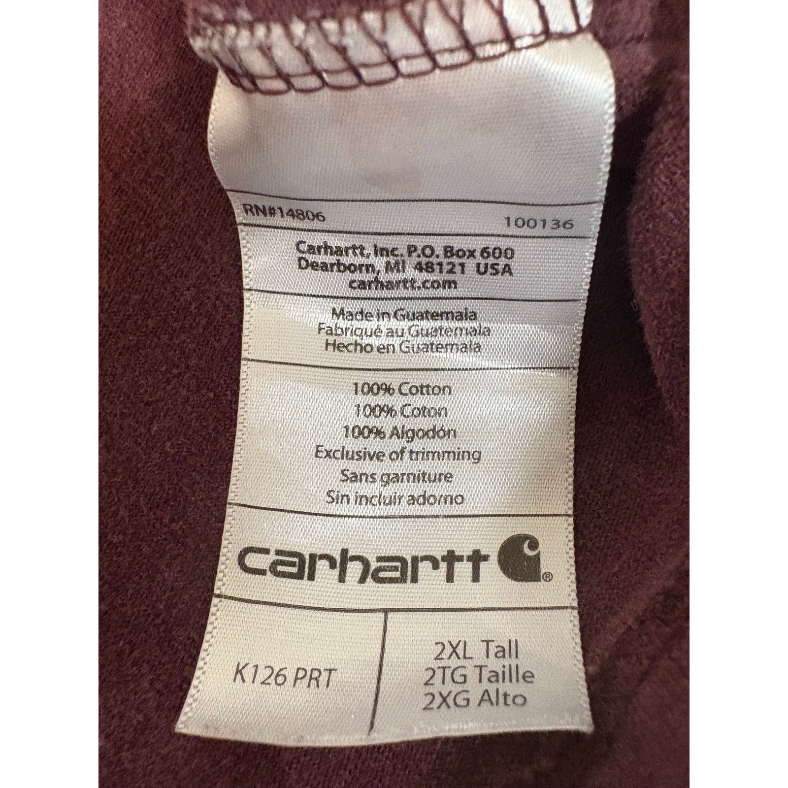 Carhartt Vintage x Carhartt Mens Long Sleeve Burgundy Tee 2XL Size US XXL / EU 58 / 5 - 8 Thumbnail