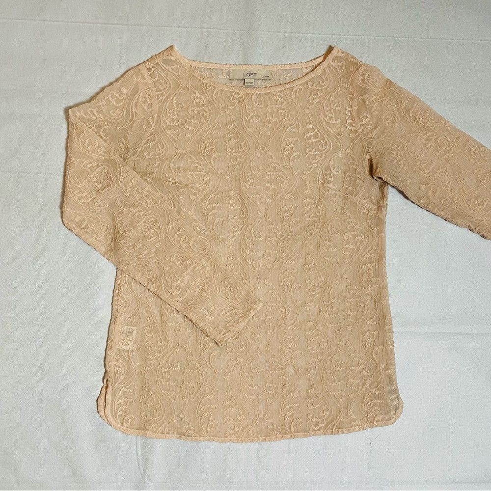 Loft Loft Light Pink Sheer Embroidered Long Sleeve Top Size XXSP Size XXS / US 00 / IT 34 - 8 Thumbnail
