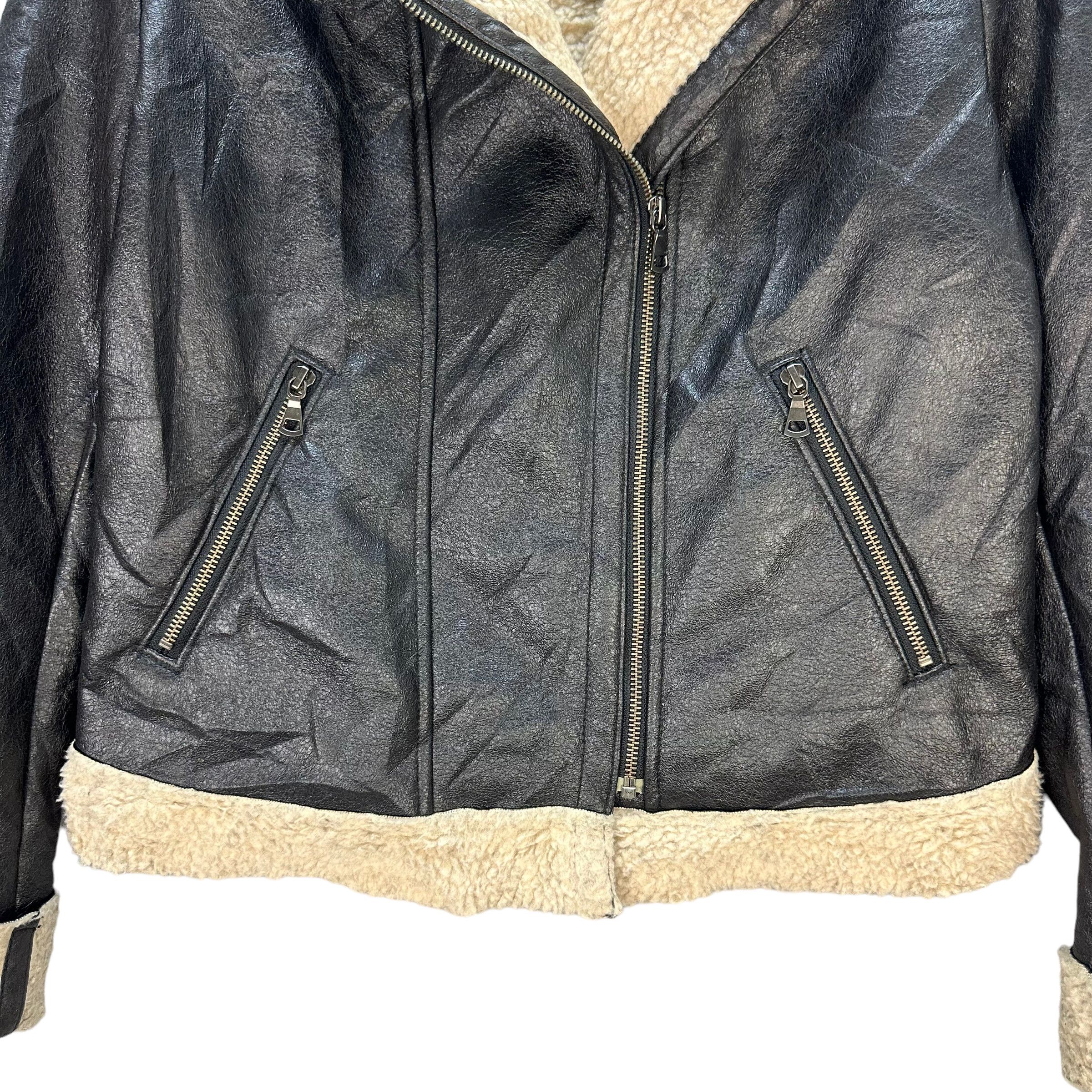 Japanese Brand NEO LEATHER DOUBLE COLLAR SHEARLING JACKET #7535-151 Size L / US 10 / IT 46 - 3 Thumbnail