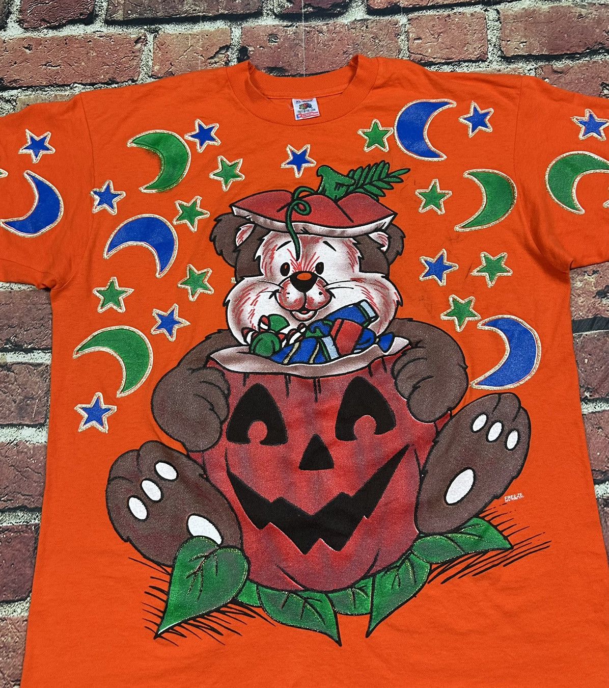 Fruit Of The Loom Vintage 90s Halloween Bear FREEZE All Over Print T-Shirt Size US XL / EU 56 / 4 - 4 Thumbnail
